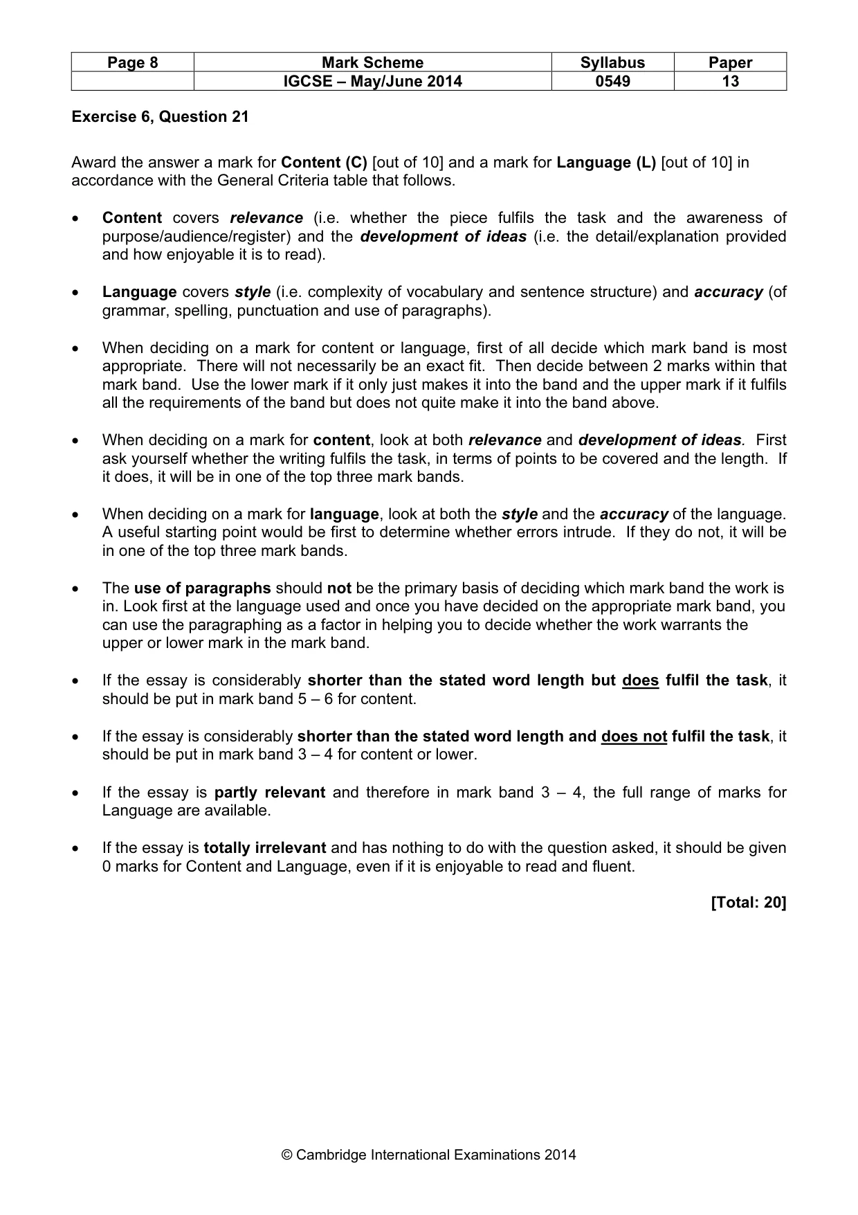 Mark scheme, page 8 of 9