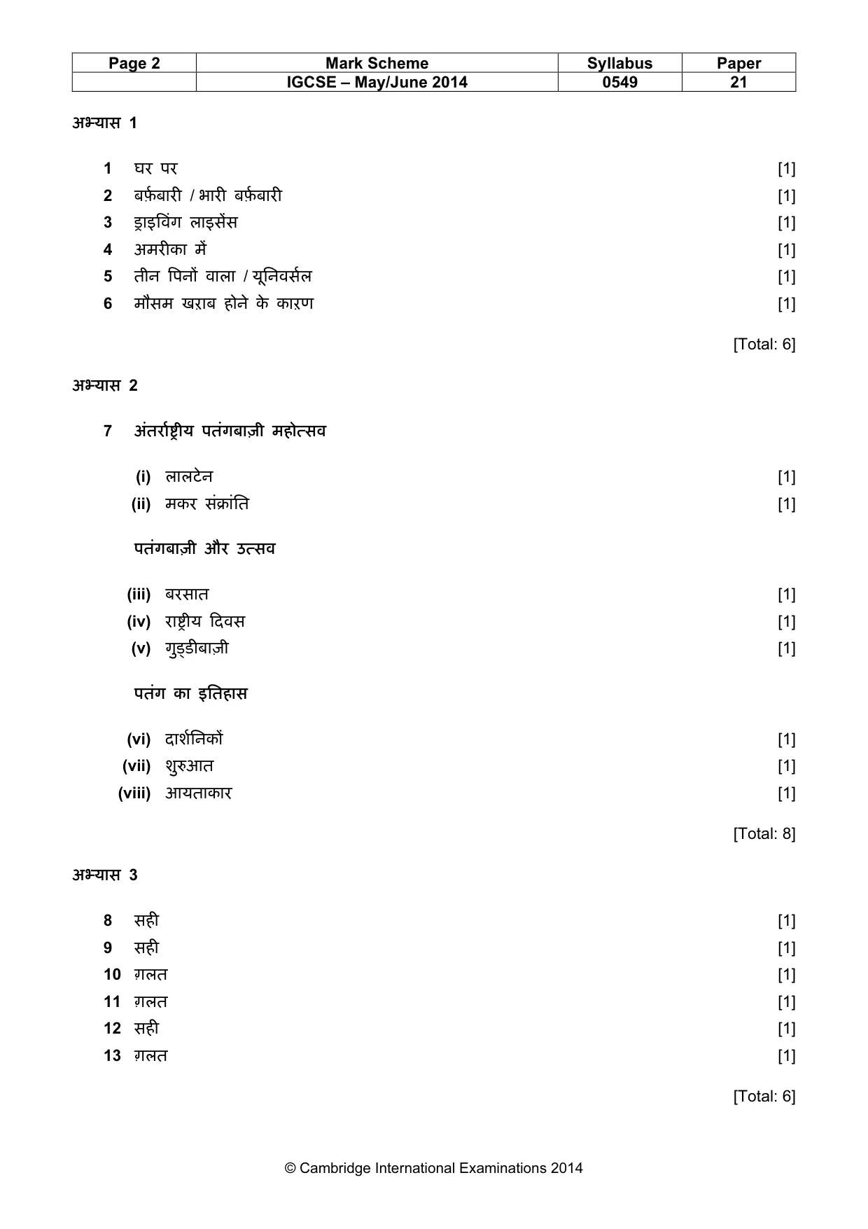 Mark scheme, page 2 of 3