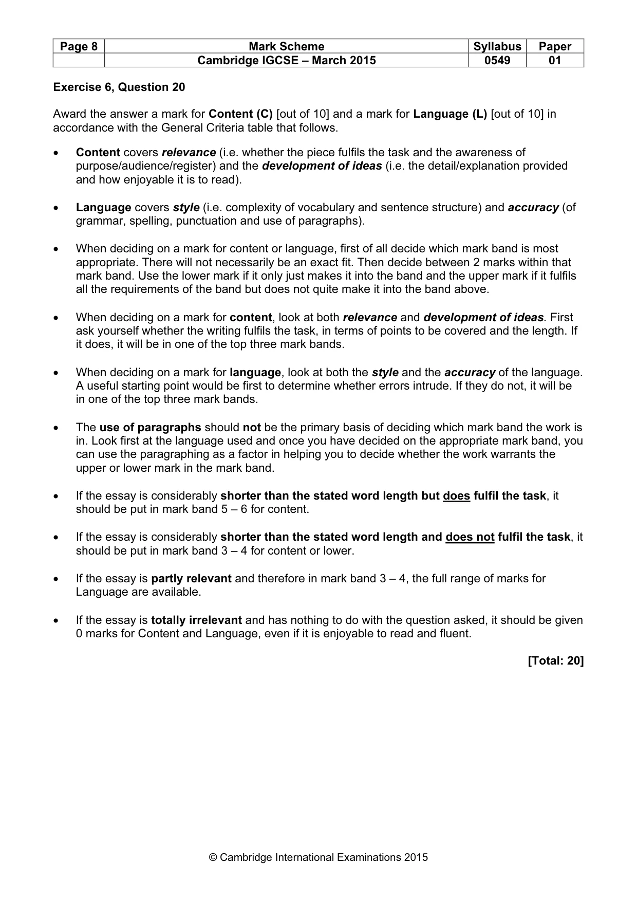 Mark scheme, page 8 of 10