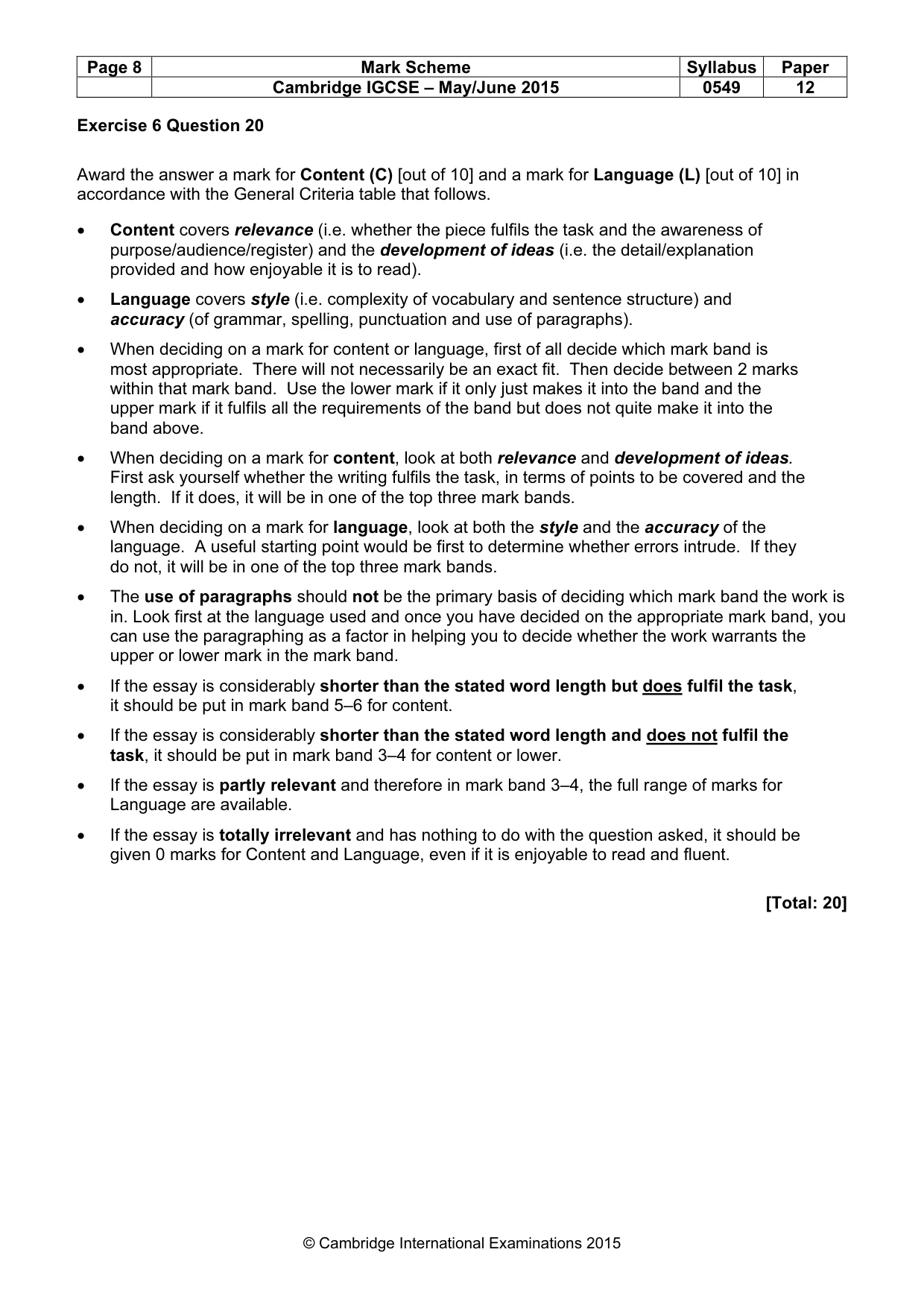 Mark scheme, page 8 of 10