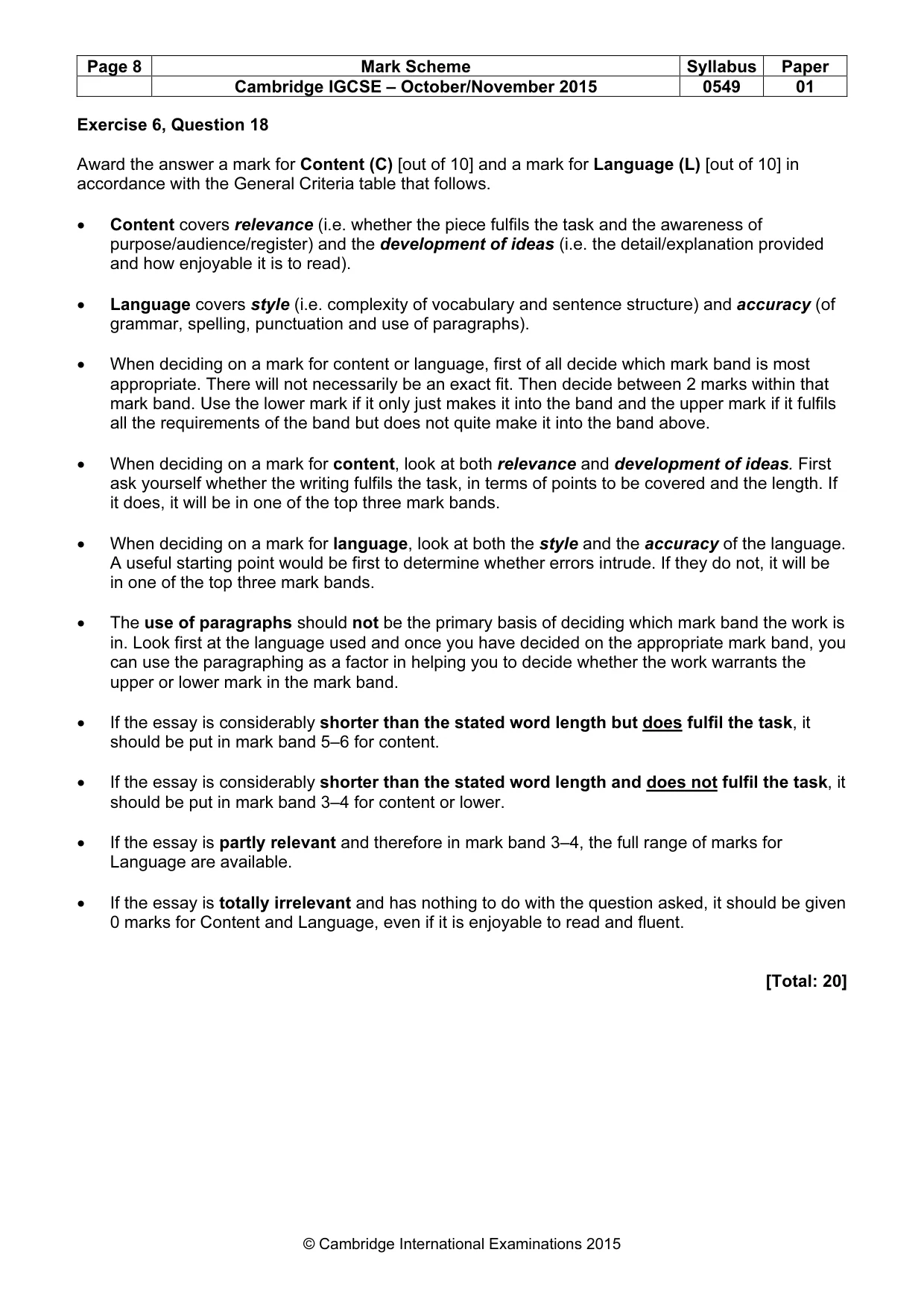 Mark scheme, page 8 of 10
