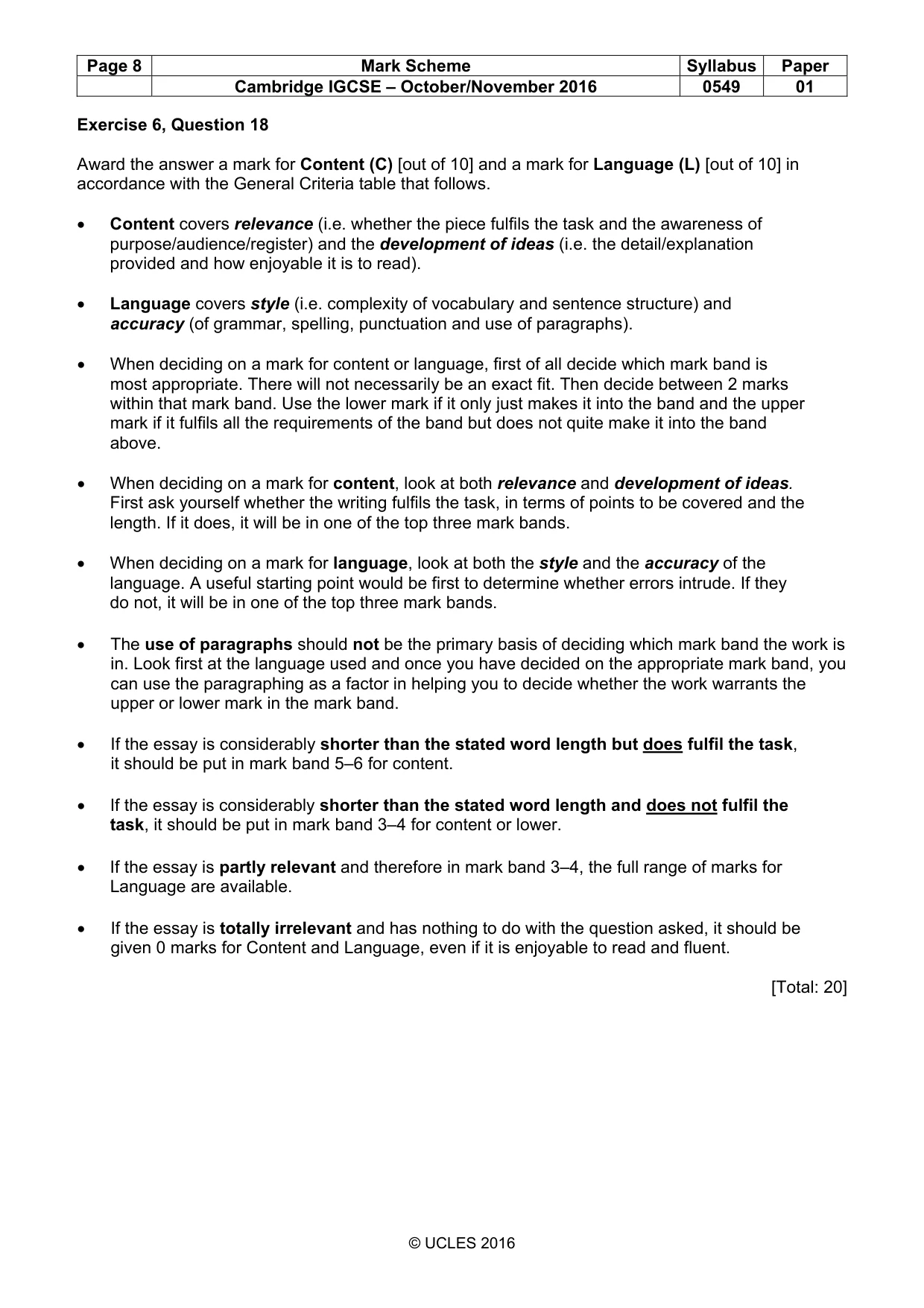 Mark scheme, page 8 of 9