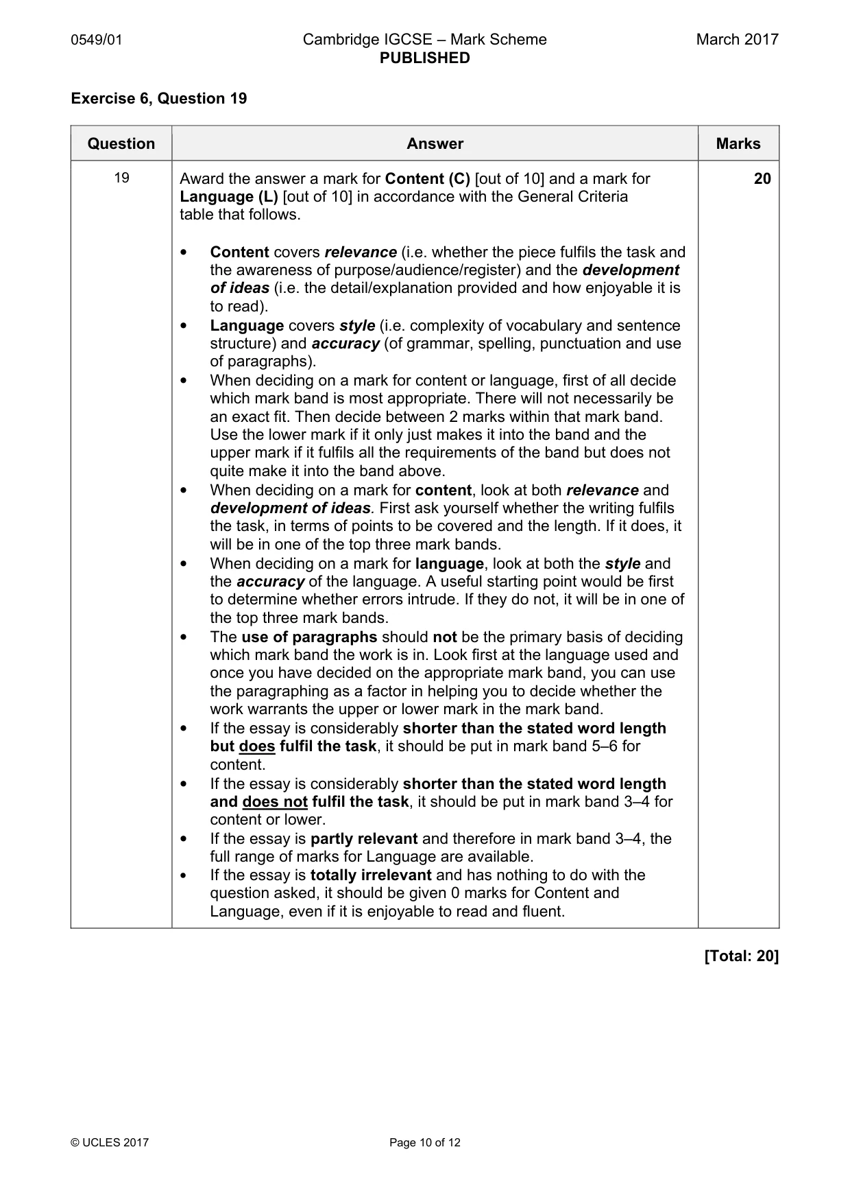 Mark scheme, page 10 of 12