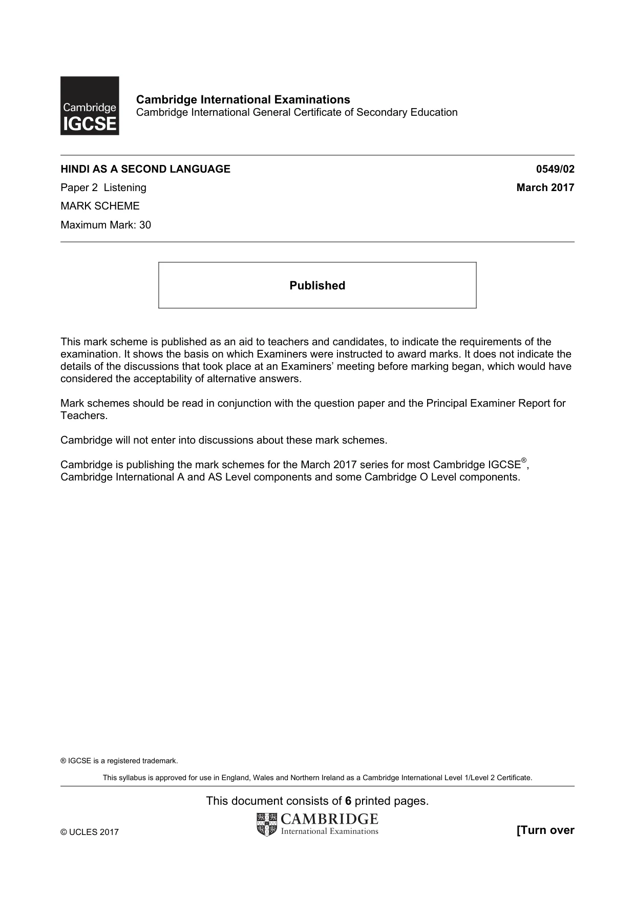 Mark scheme, page 1 of 6