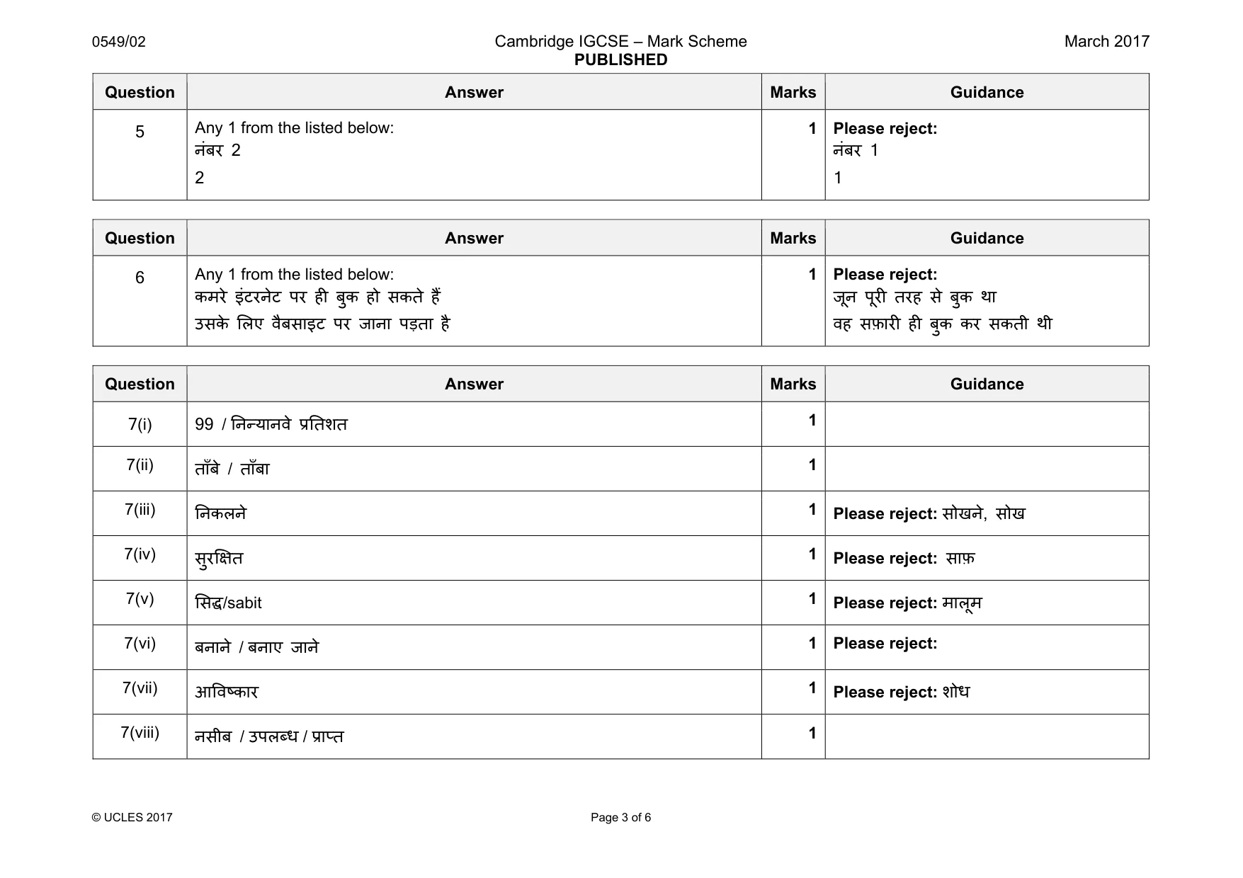 Mark scheme, page 3 of 6