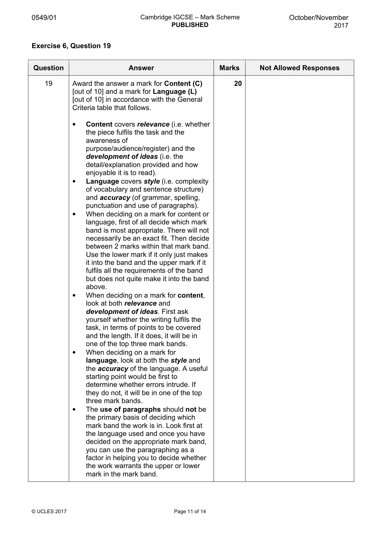 Mark scheme, page 11 of 14
