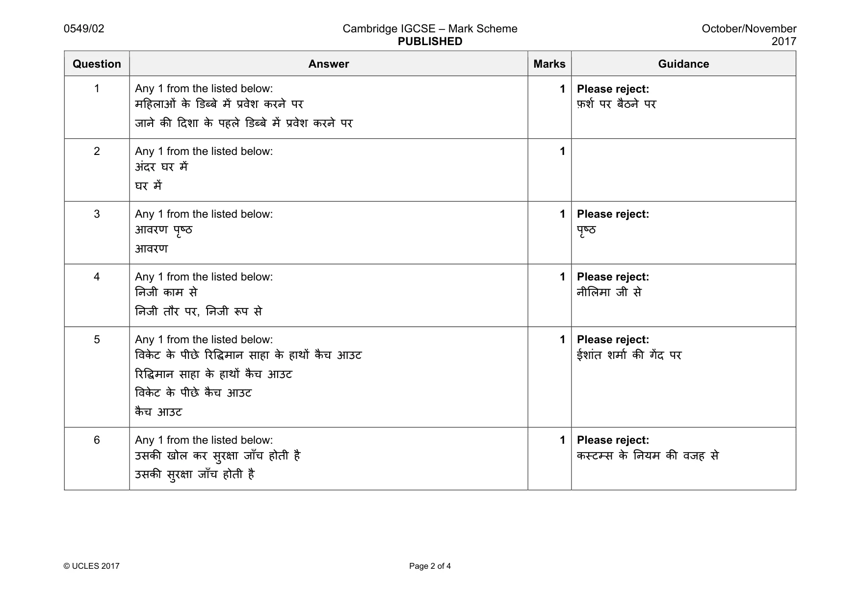 Mark scheme, page 2 of 4