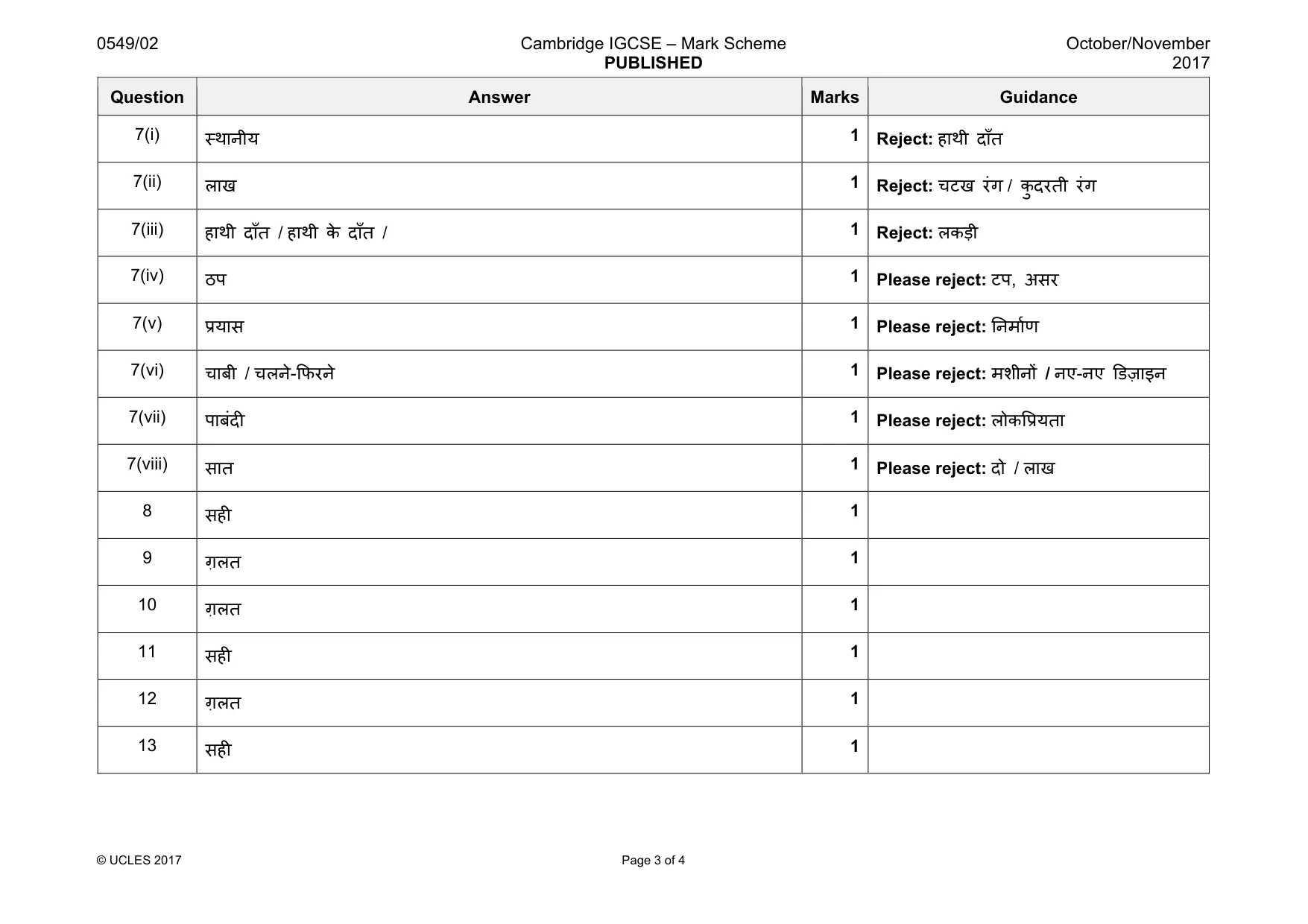 Mark scheme, page 3 of 4