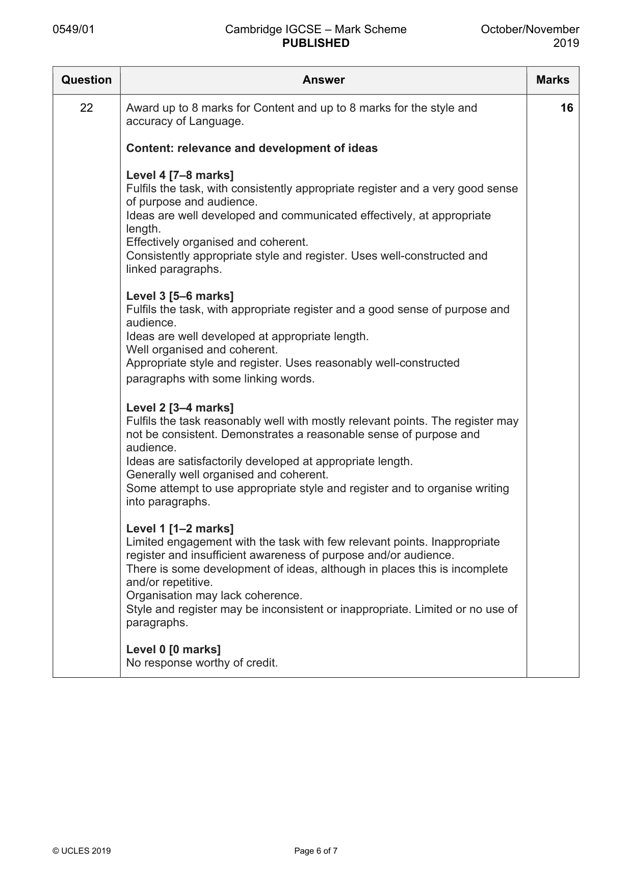 Mark scheme, page 6 of 7