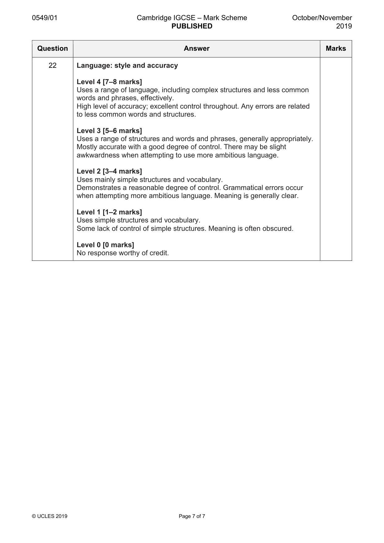 Mark scheme, page 7 of 7