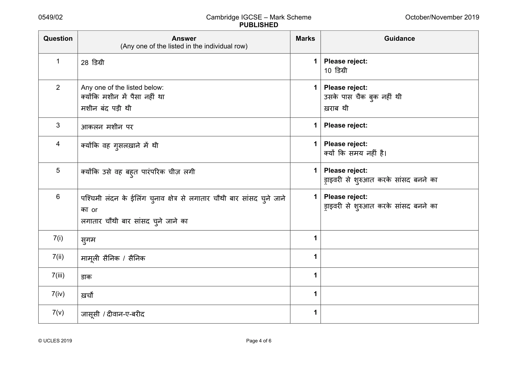 Mark scheme, page 4 of 6