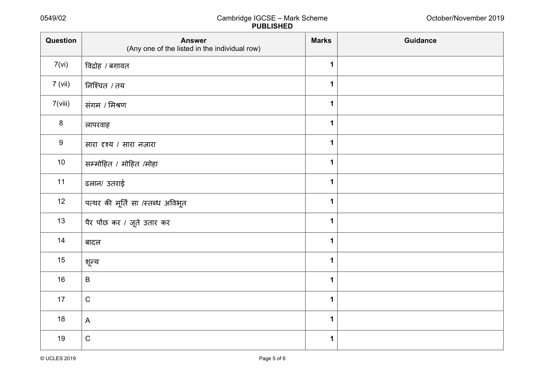 Mark scheme, page 5 of 6