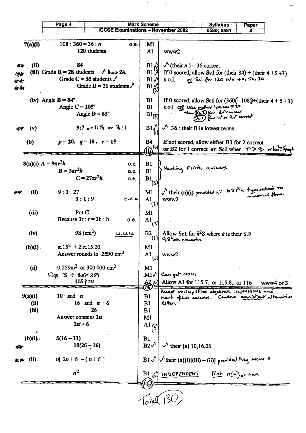 Mark scheme, page 5 of 5