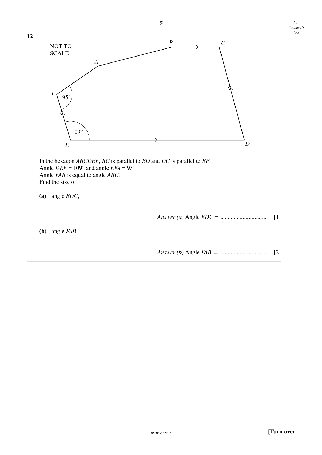 Cambridge IGCSE Mathematics 0580 2002 Oct/Nov Paper 2 · Variant 1 question paper, page 5 of 12