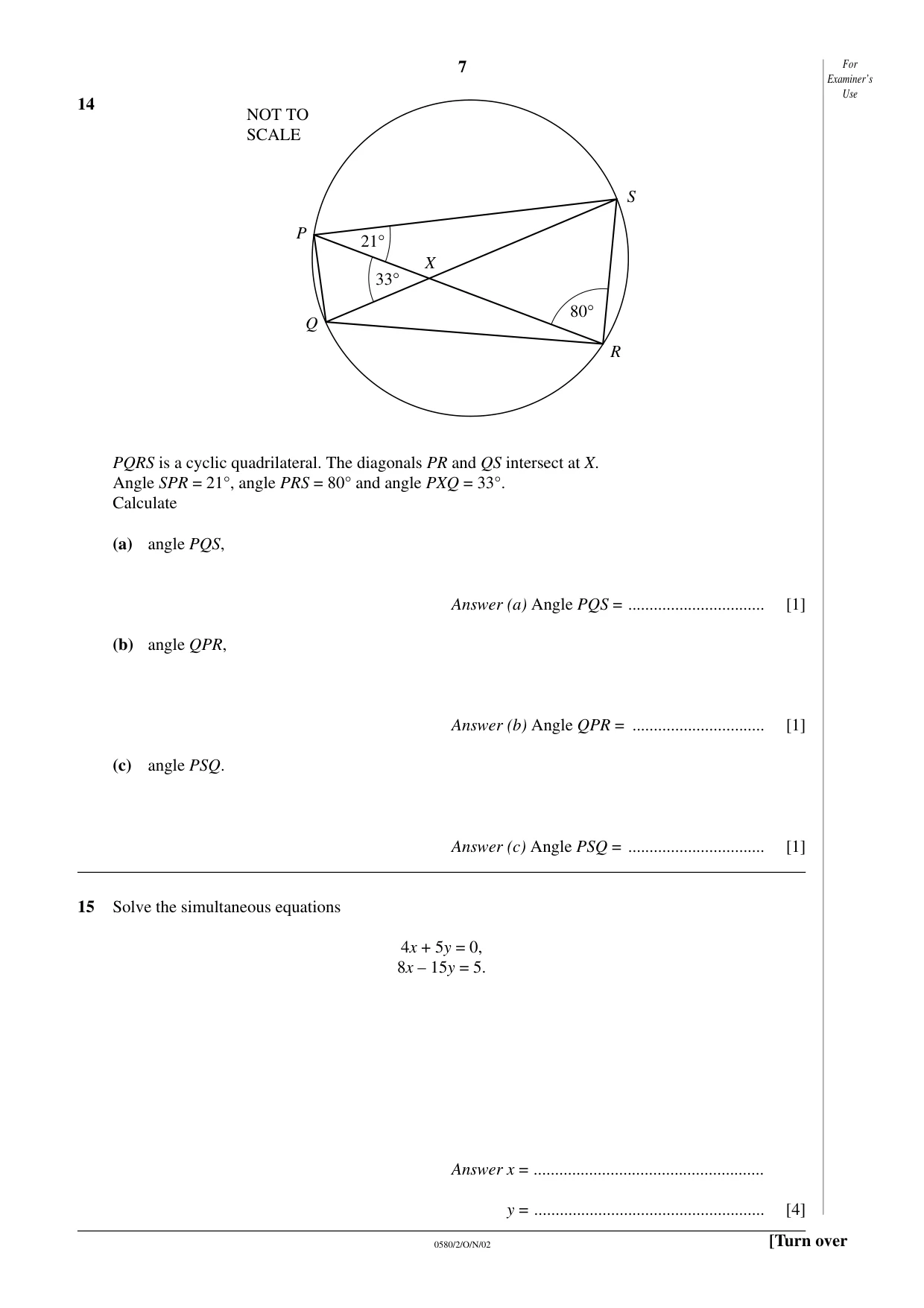 Cambridge IGCSE Mathematics 0580 2002 Oct/Nov Paper 2 · Variant 1 question paper, page 7 of 12