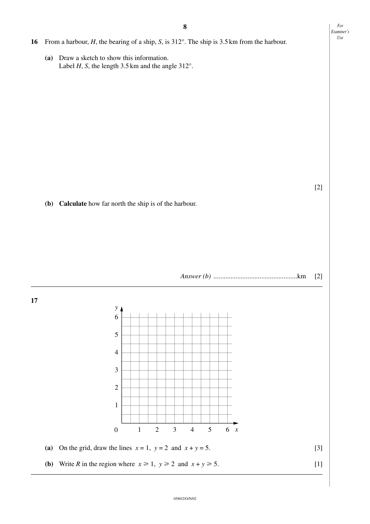 Cambridge IGCSE Mathematics 0580 2002 Oct/Nov Paper 2 · Variant 1 question paper, page 8 of 12