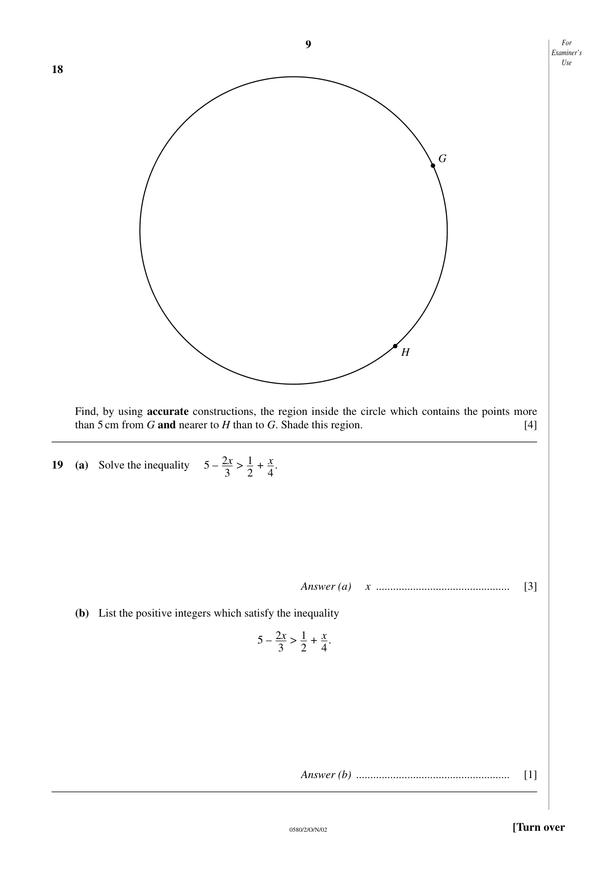 Cambridge IGCSE Mathematics 0580 2002 Oct/Nov Paper 2 · Variant 1 question paper, page 9 of 12