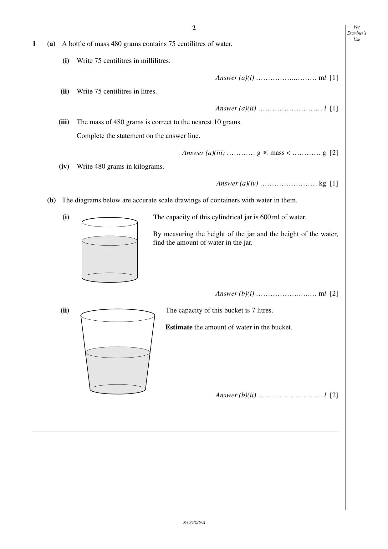 Cambridge IGCSE Mathematics 0580 2002 Oct/Nov Paper 3 · Variant 1 question paper, page 2 of 12