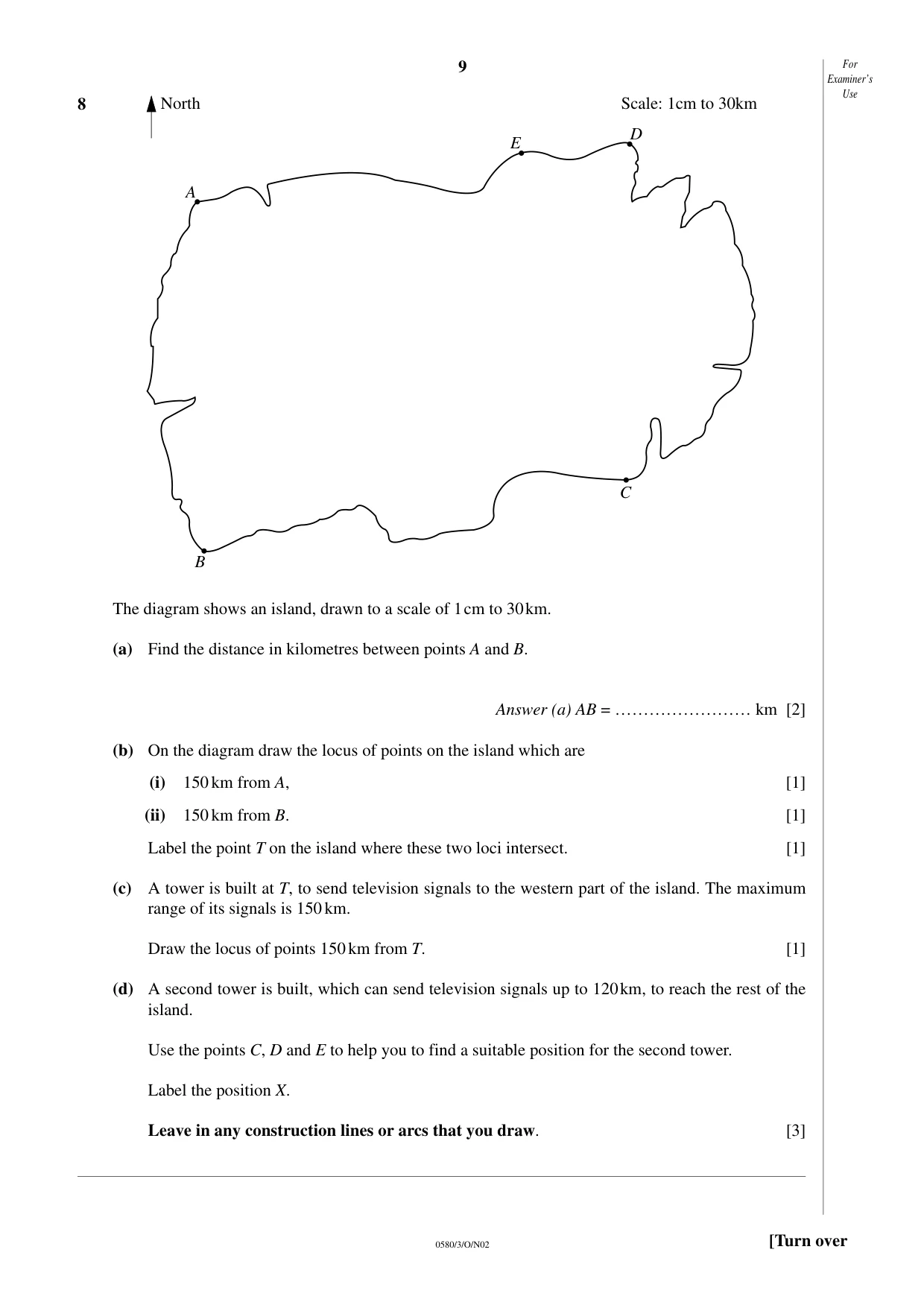 Cambridge IGCSE Mathematics 0580 2002 Oct/Nov Paper 3 · Variant 1 question paper, page 9 of 12
