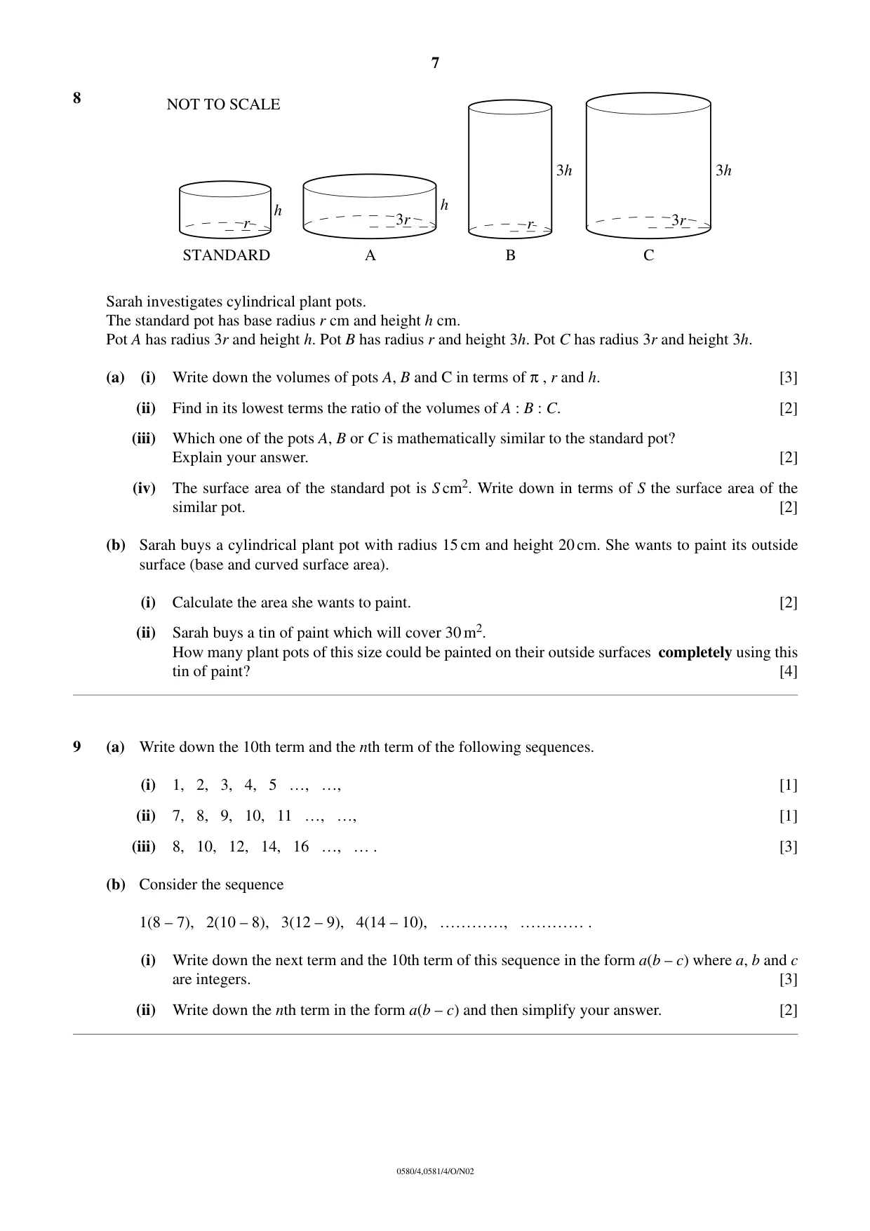 Cambridge IGCSE Mathematics 0580 2002 Oct/Nov Paper 4 · Variant 1 question paper, page 7 of 8