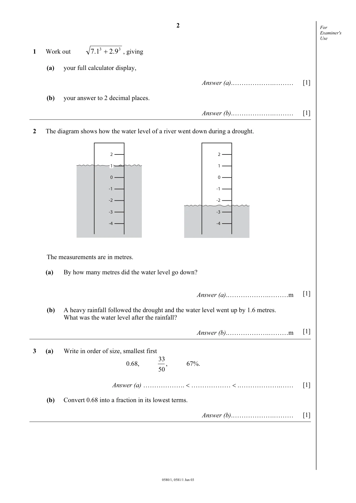 Cambridge IGCSE Mathematics 0580 2003 May/June Paper 1 · Variant 1 question paper, page 2 of 12
