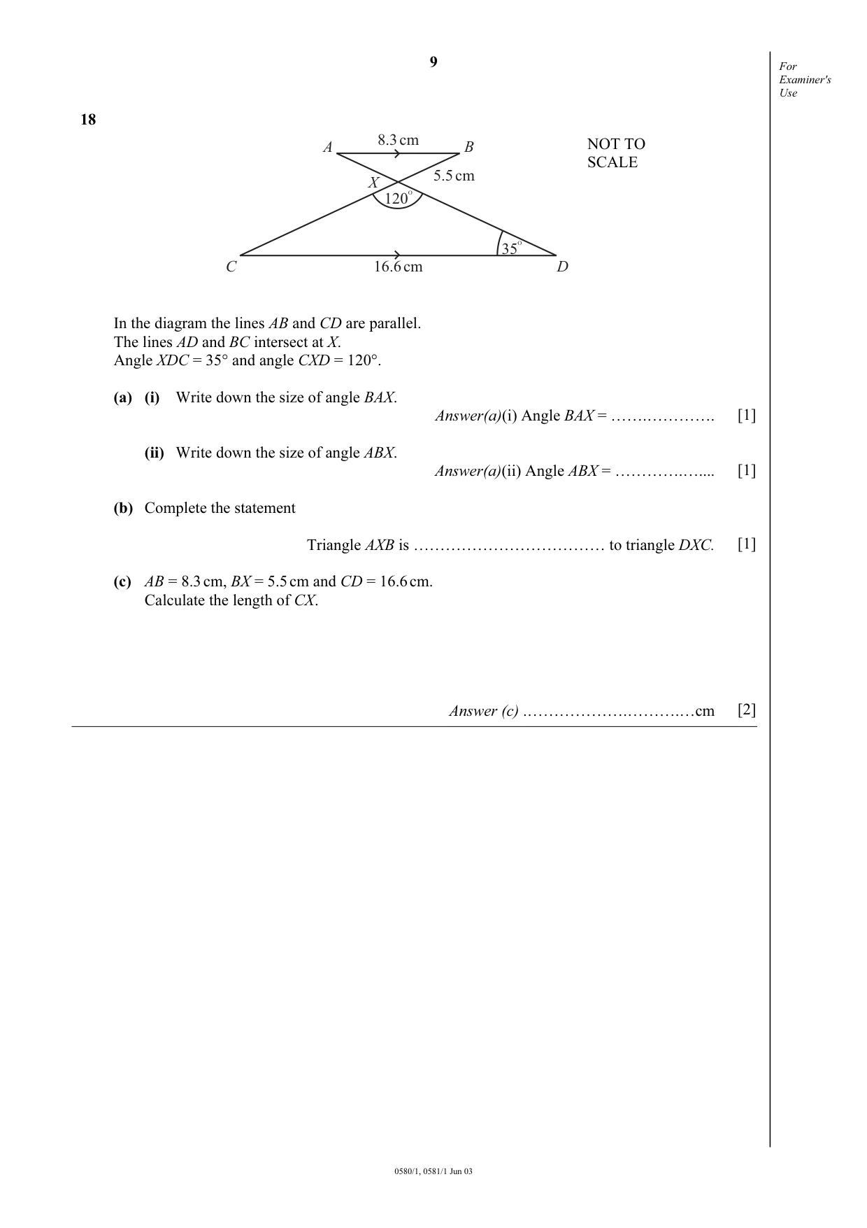 Cambridge IGCSE Mathematics 0580 2003 May/June Paper 1 · Variant 1 question paper, page 9 of 12