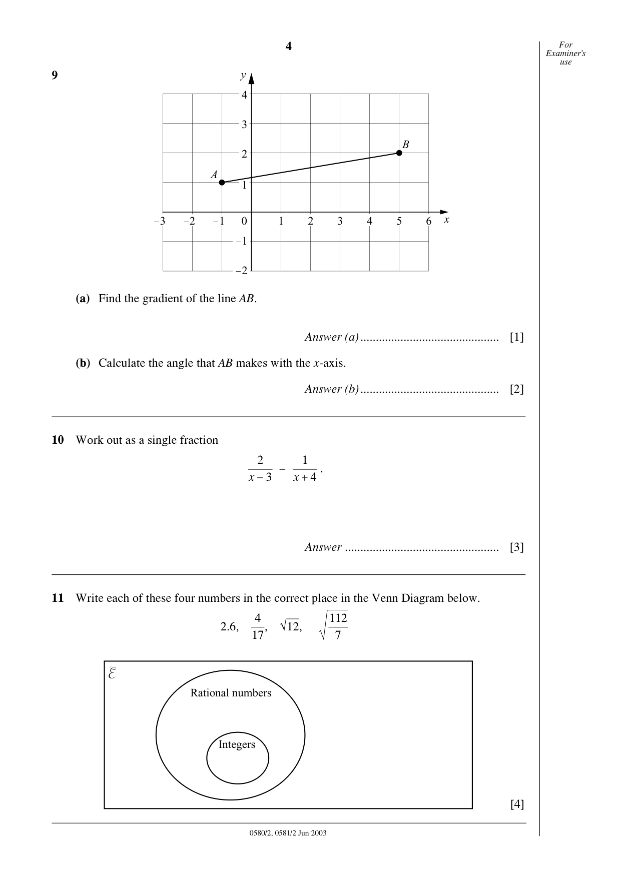 Cambridge IGCSE Mathematics 0580 2003 May/June Paper 2 · Variant 1 question paper, page 4 of 12