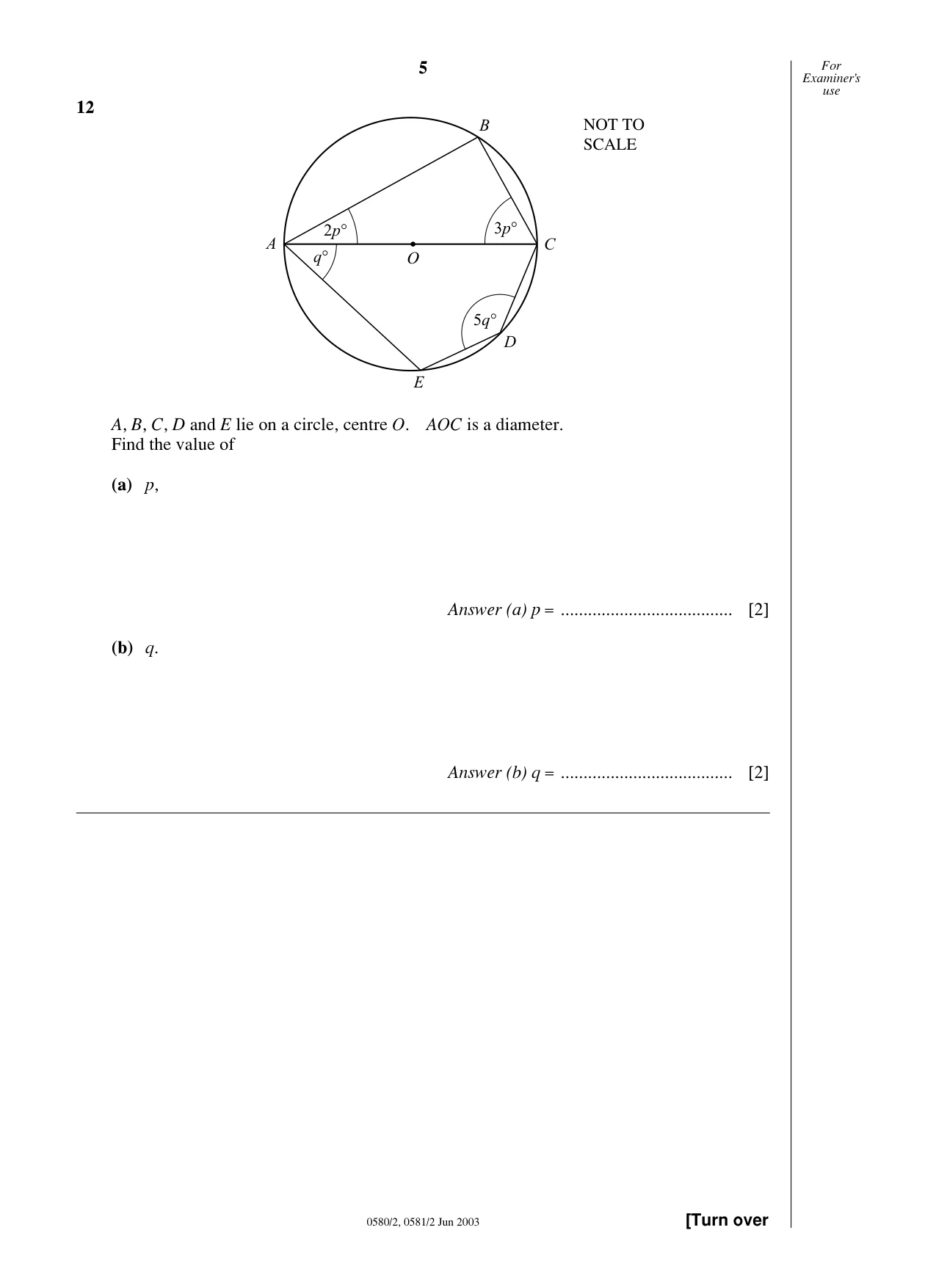 Cambridge IGCSE Mathematics 0580 2003 May/June Paper 2 · Variant 1 question paper, page 5 of 12