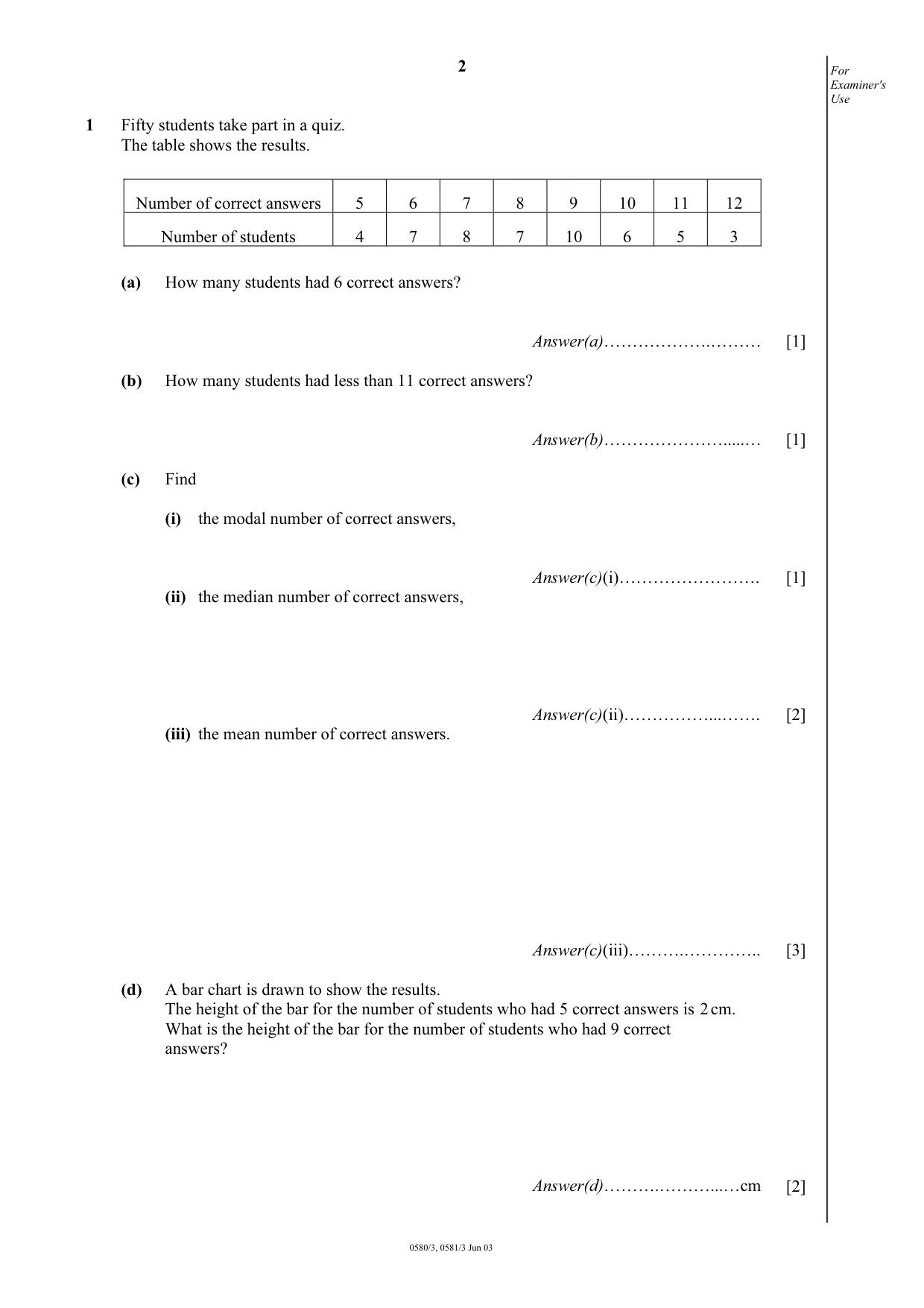 Cambridge IGCSE Mathematics 0580 2003 May/June Paper 3 · Variant 1 question paper, page 2 of 16