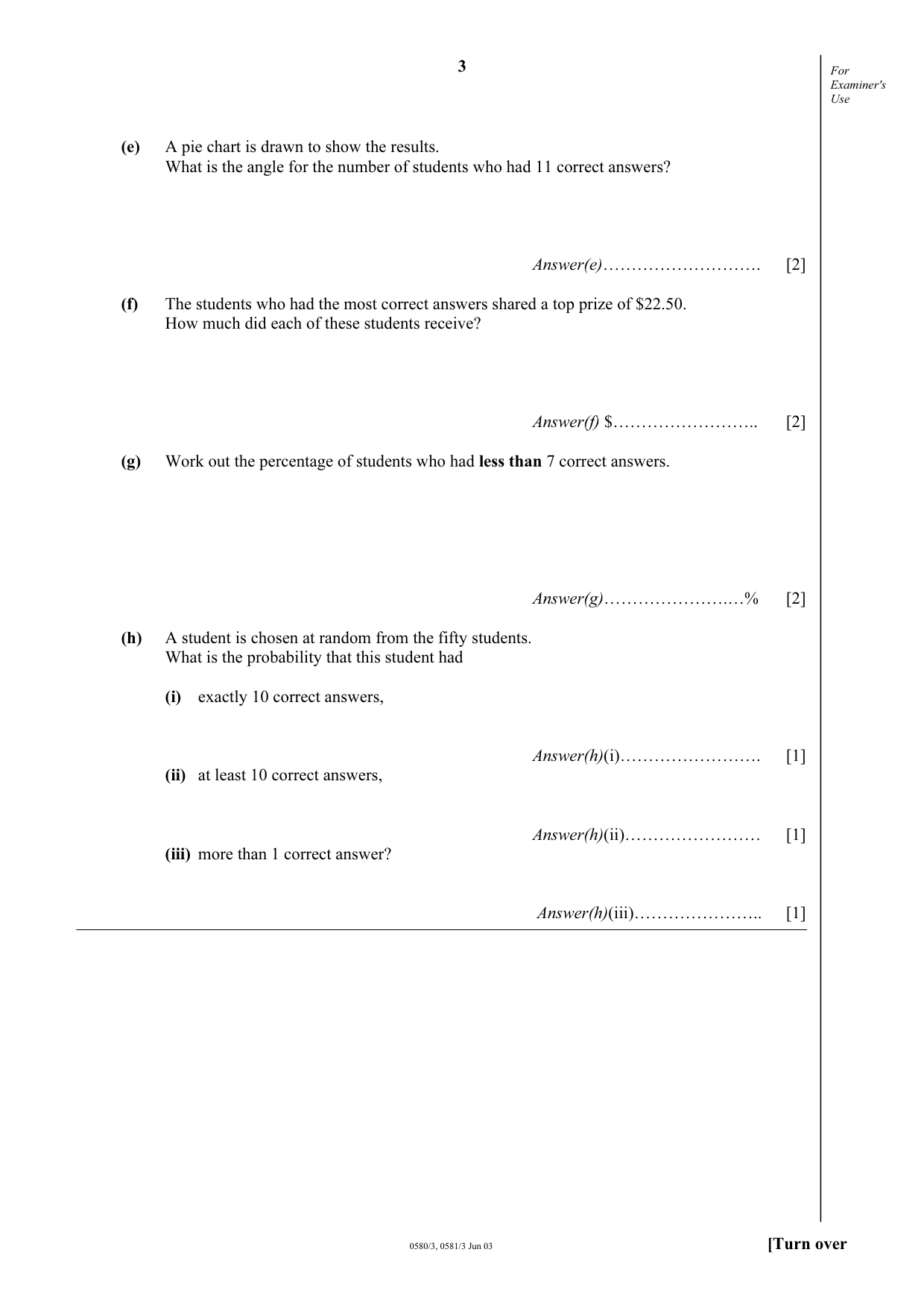 Cambridge IGCSE Mathematics 0580 2003 May/June Paper 3 · Variant 1 question paper, page 3 of 16