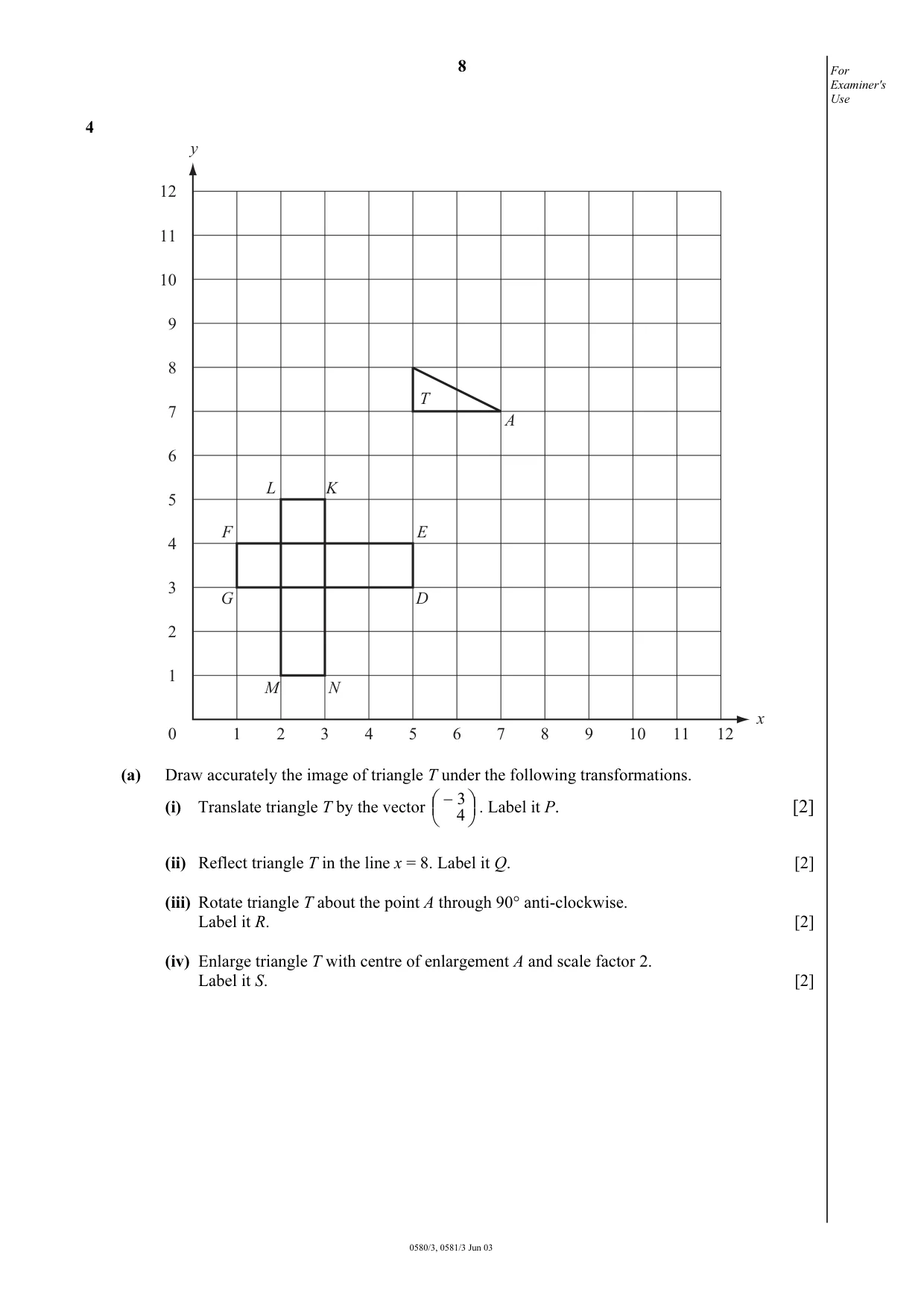Cambridge IGCSE Mathematics 0580 2003 May/June Paper 3 · Variant 1 question paper, page 8 of 16