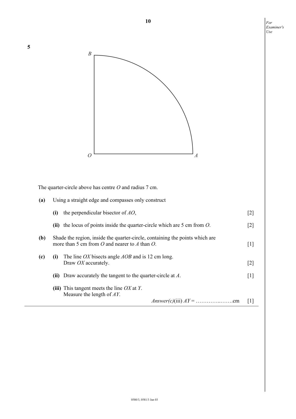 Cambridge IGCSE Mathematics 0580 2003 May/June Paper 3 · Variant 1 question paper, page 10 of 16