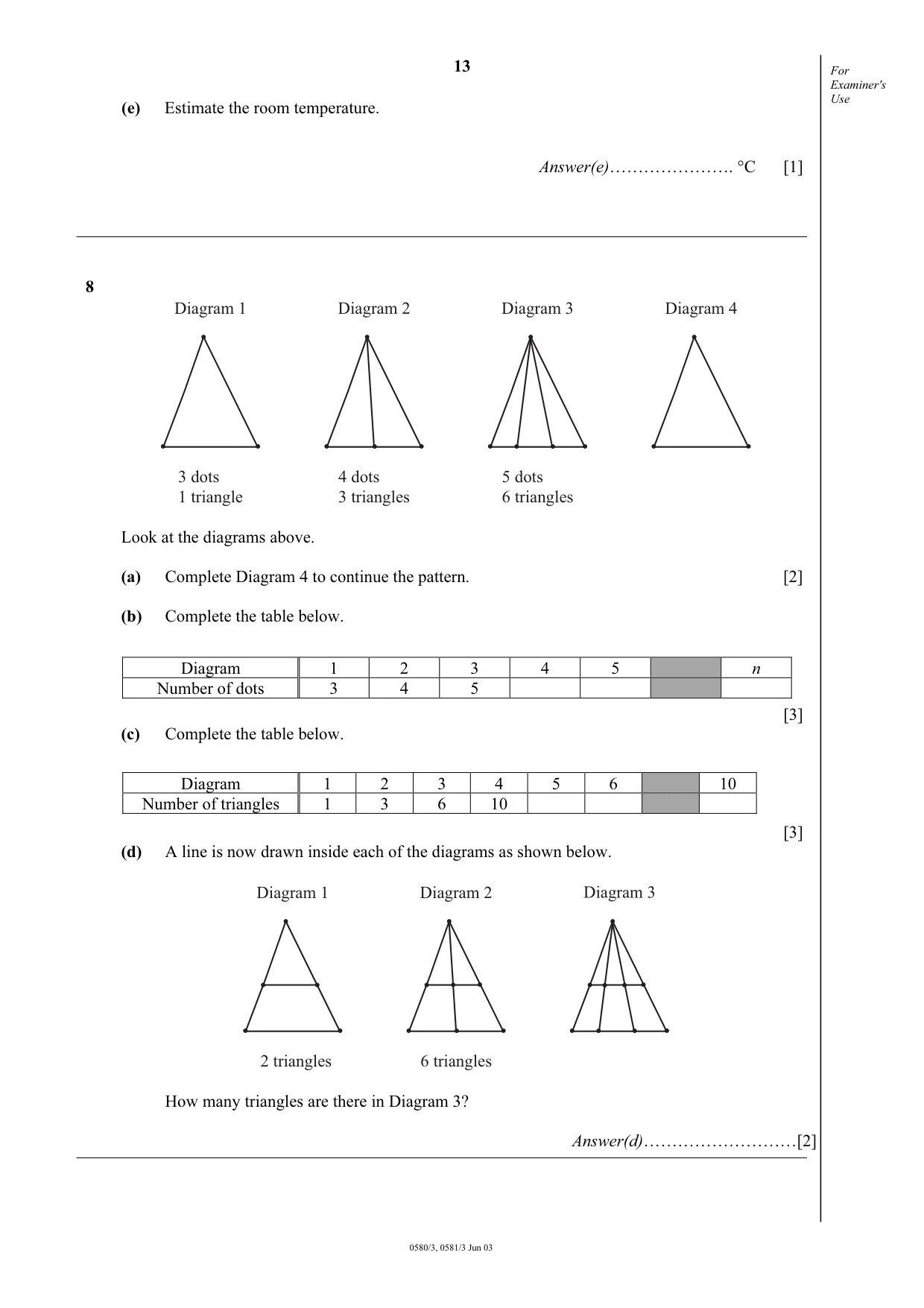 Cambridge IGCSE Mathematics 0580 2003 May/June Paper 3 · Variant 1 question paper, page 13 of 16