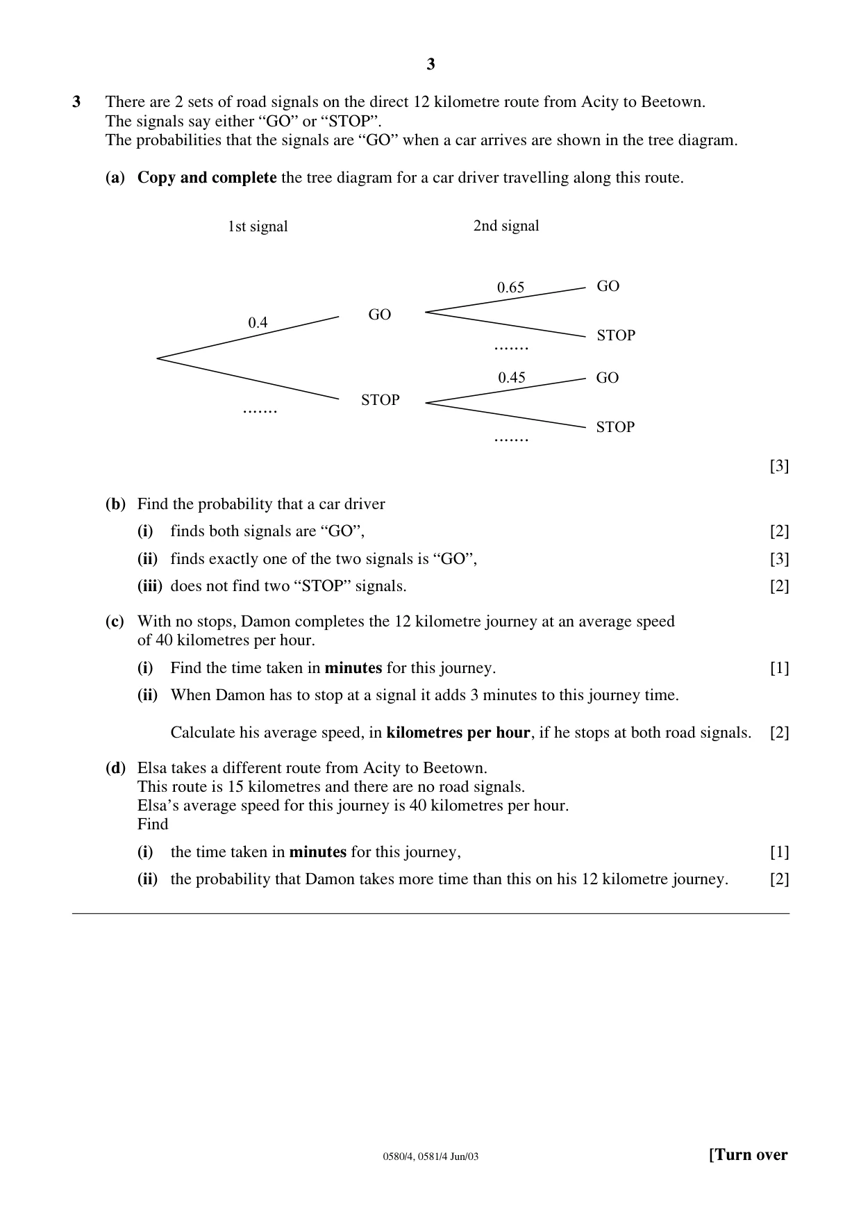 Cambridge IGCSE Mathematics 0580 2003 May/June Paper 4 · Variant 1 question paper, page 3 of 8