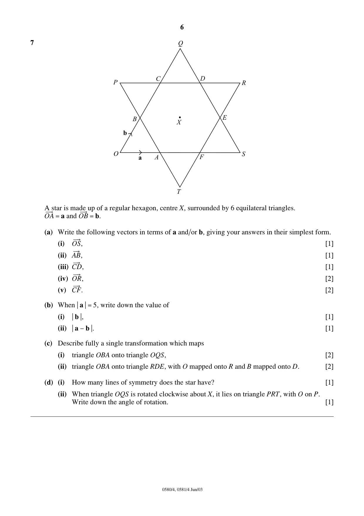 Cambridge IGCSE Mathematics 0580 2003 May/June Paper 4 · Variant 1 question paper, page 6 of 8