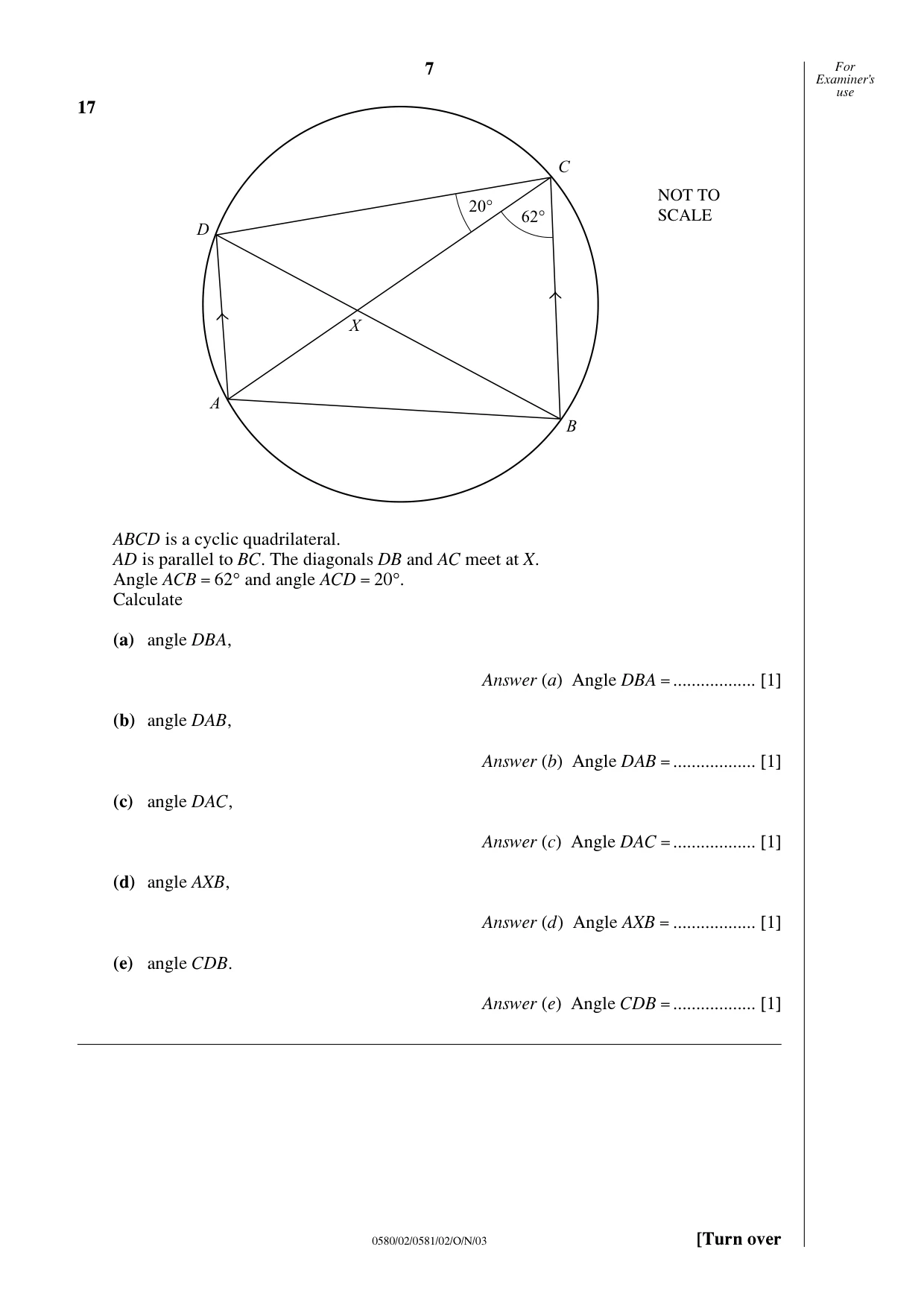 Cambridge IGCSE Mathematics 0580 2003 Oct/Nov Paper 2 · Variant 1 question paper, page 7 of 12