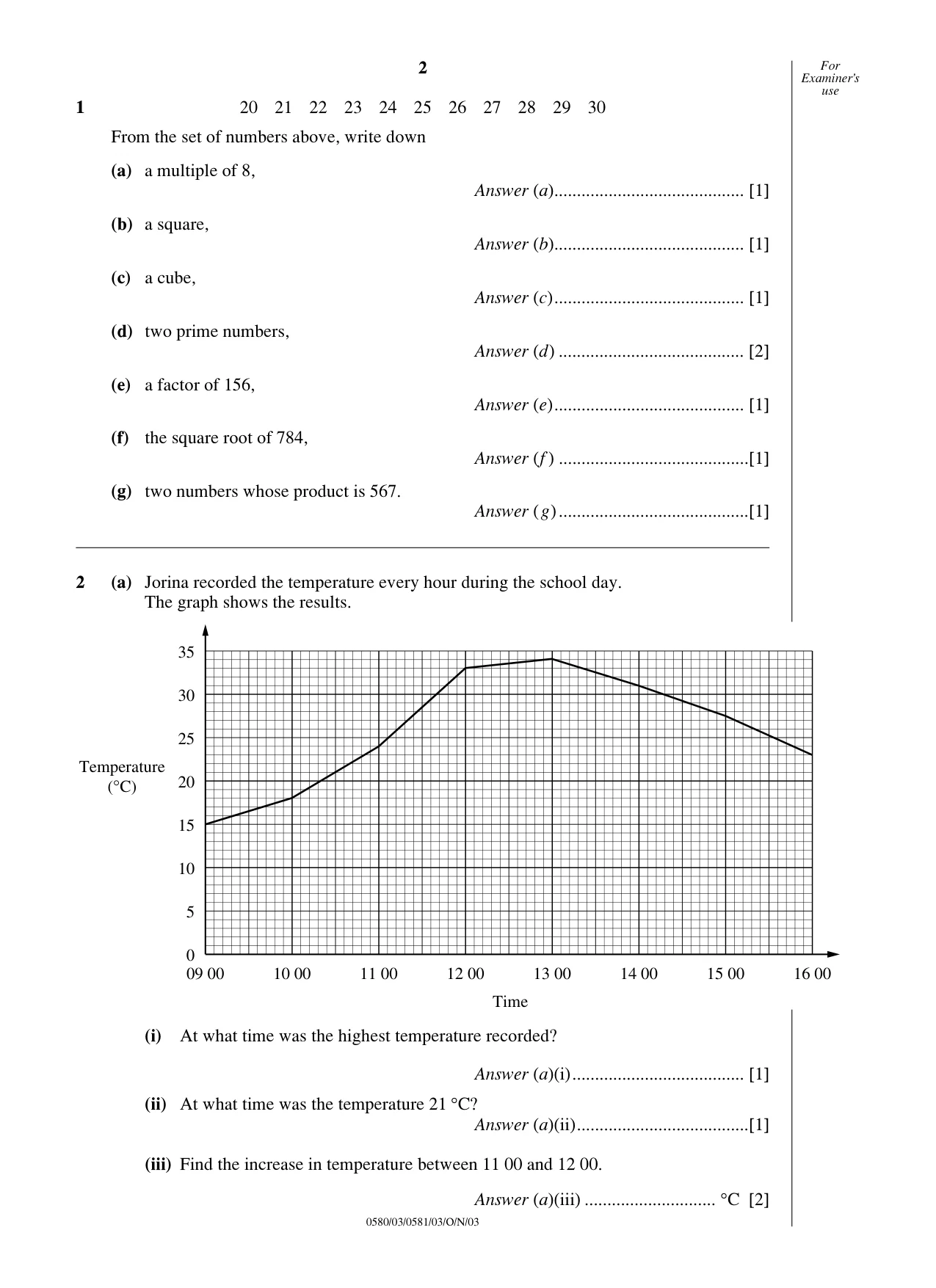 Cambridge IGCSE Mathematics 0580 2003 Oct/Nov Paper 3 · Variant 1 question paper, page 2 of 12