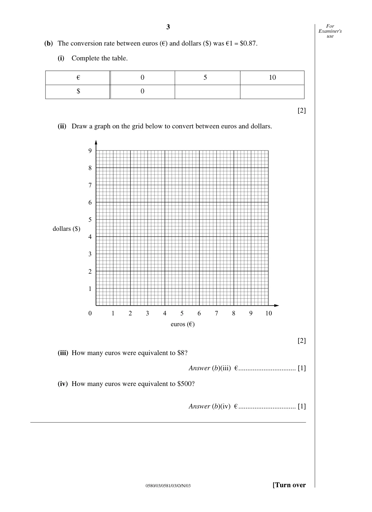 Cambridge IGCSE Mathematics 0580 2003 Oct/Nov Paper 3 · Variant 1 question paper, page 3 of 12