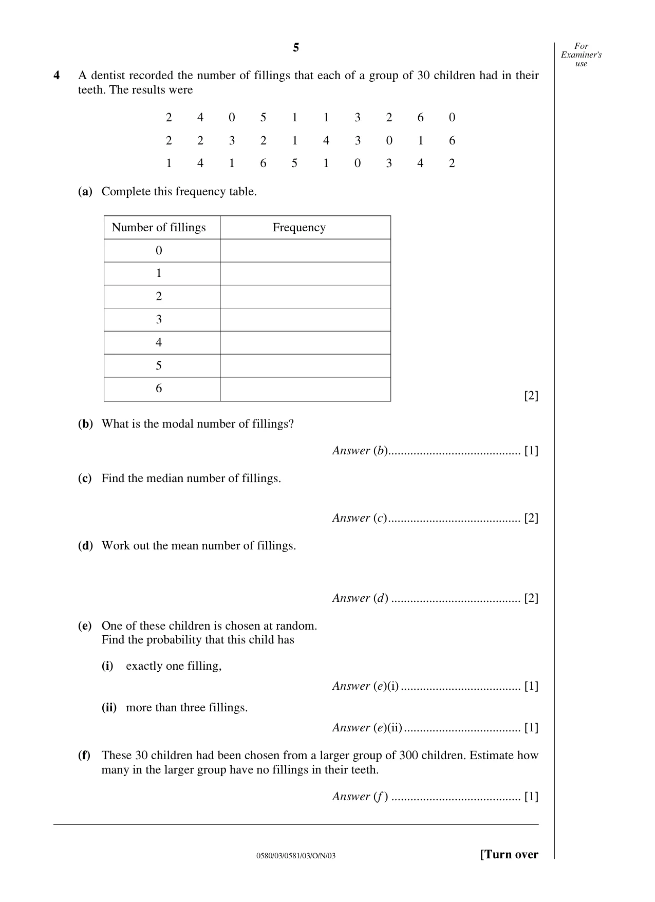 Cambridge IGCSE Mathematics 0580 2003 Oct/Nov Paper 3 · Variant 1 question paper, page 5 of 12