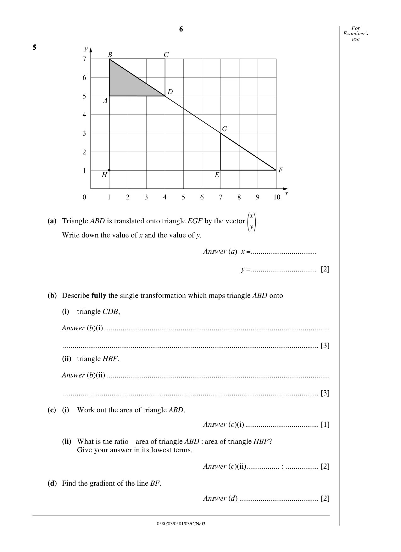 Cambridge IGCSE Mathematics 0580 2003 Oct/Nov Paper 3 · Variant 1 question paper, page 6 of 12