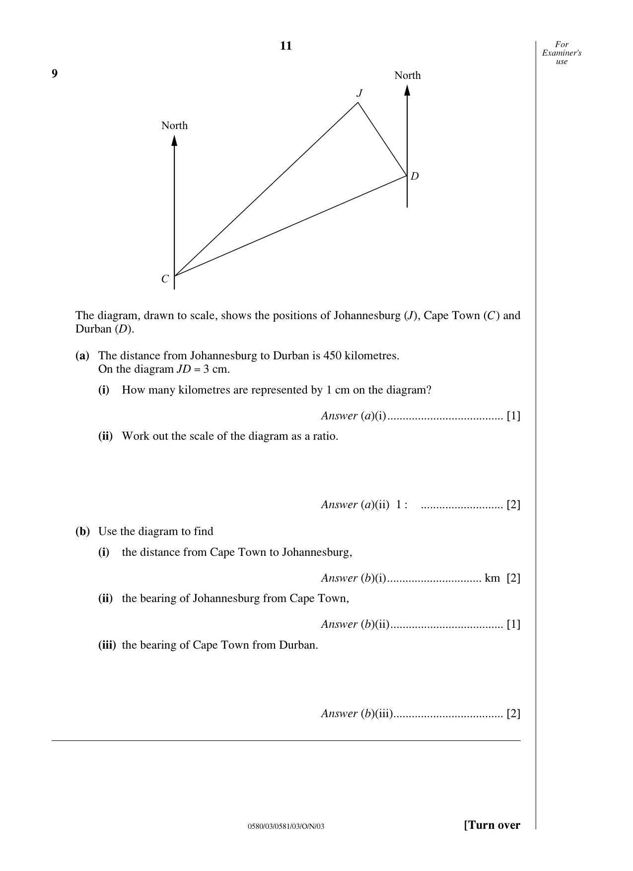 Cambridge IGCSE Mathematics 0580 2003 Oct/Nov Paper 3 · Variant 1 question paper, page 11 of 12