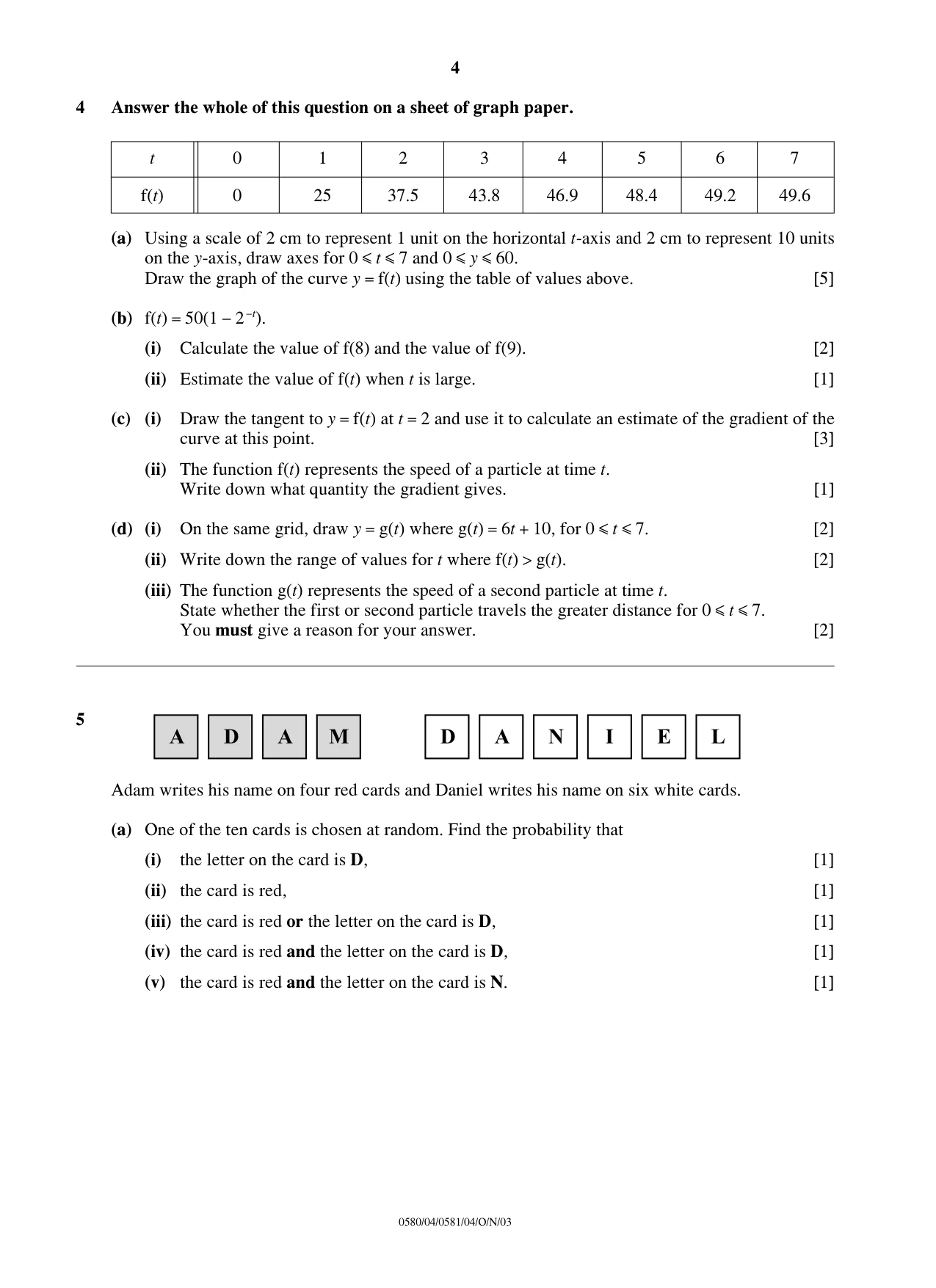 Cambridge IGCSE Mathematics 0580 2003 Oct/Nov Paper 4 · Variant 1 question paper, page 4 of 8