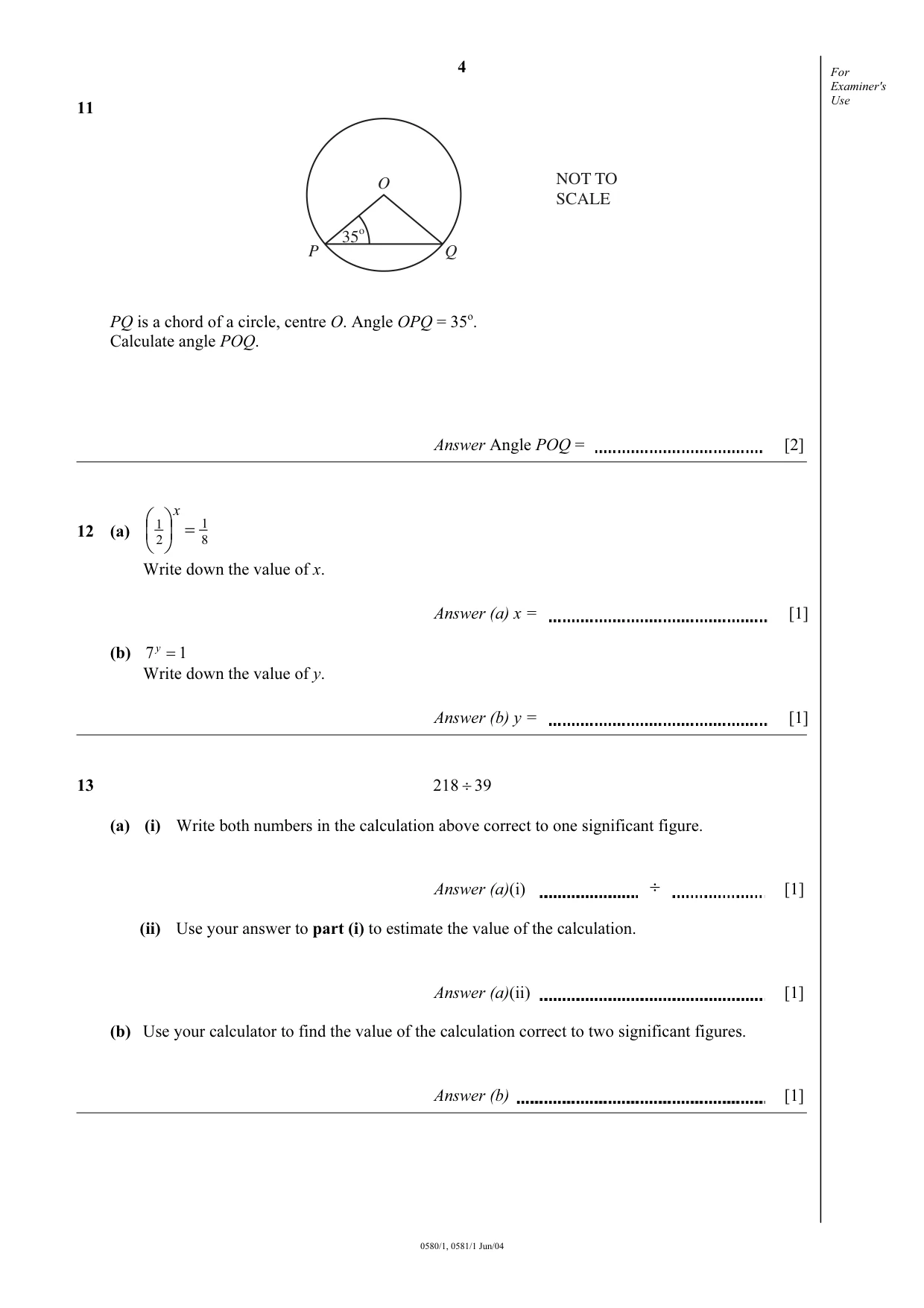 Cambridge IGCSE Mathematics 0580 2004 May/June Paper 1 · Variant 1 question paper, page 4 of 8