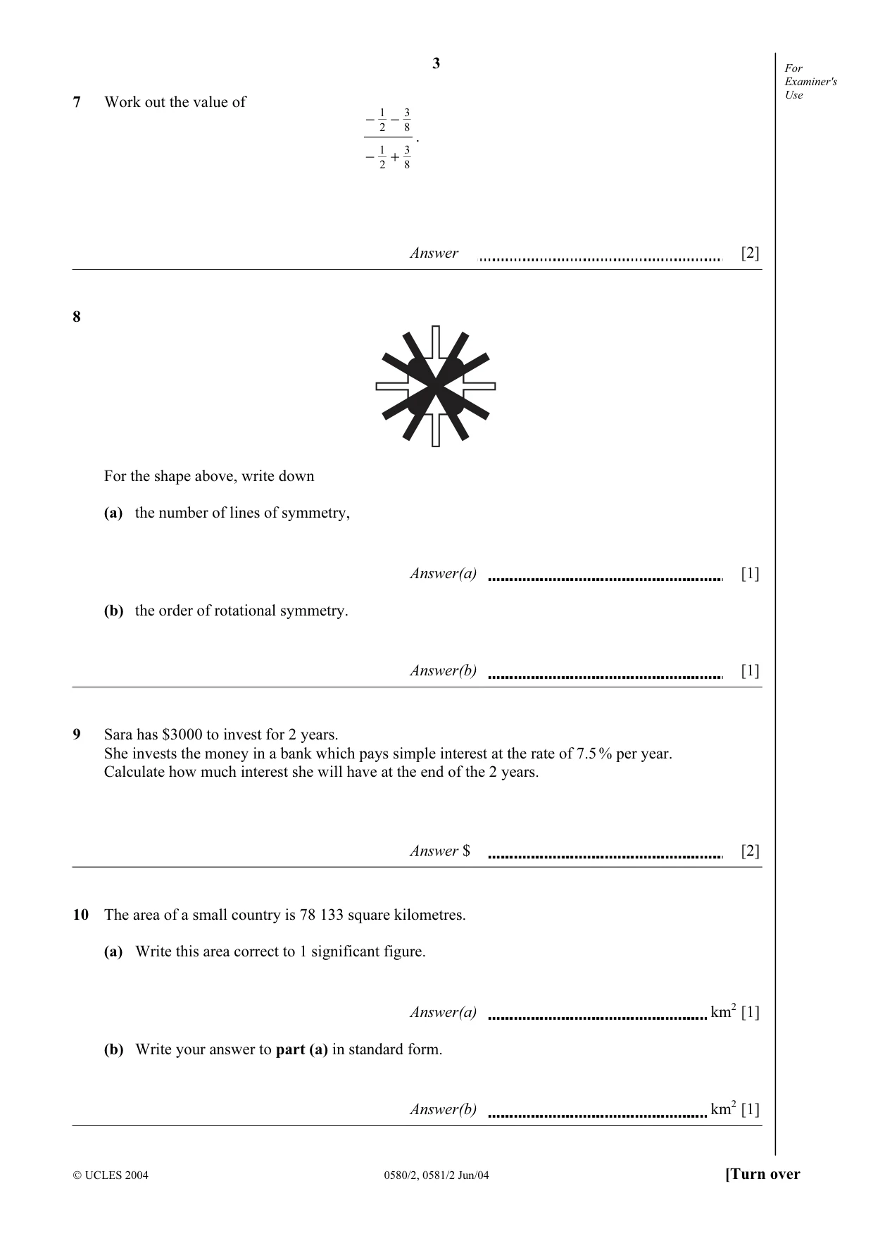Cambridge IGCSE Mathematics 0580 2004 May/June Paper 2 · Variant 1 question paper, page 3 of 12