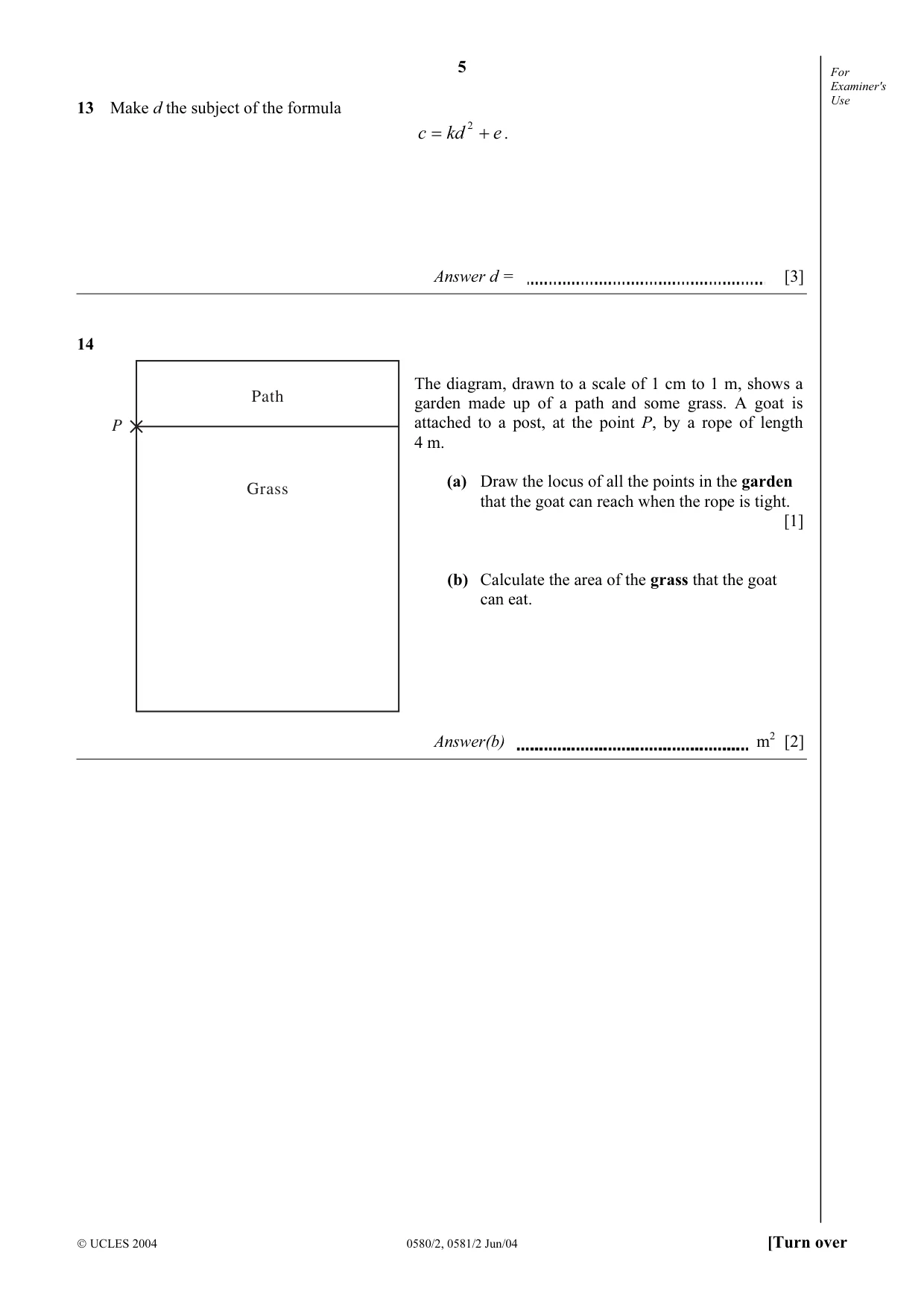 Cambridge IGCSE Mathematics 0580 2004 May/June Paper 2 · Variant 1 question paper, page 5 of 12
