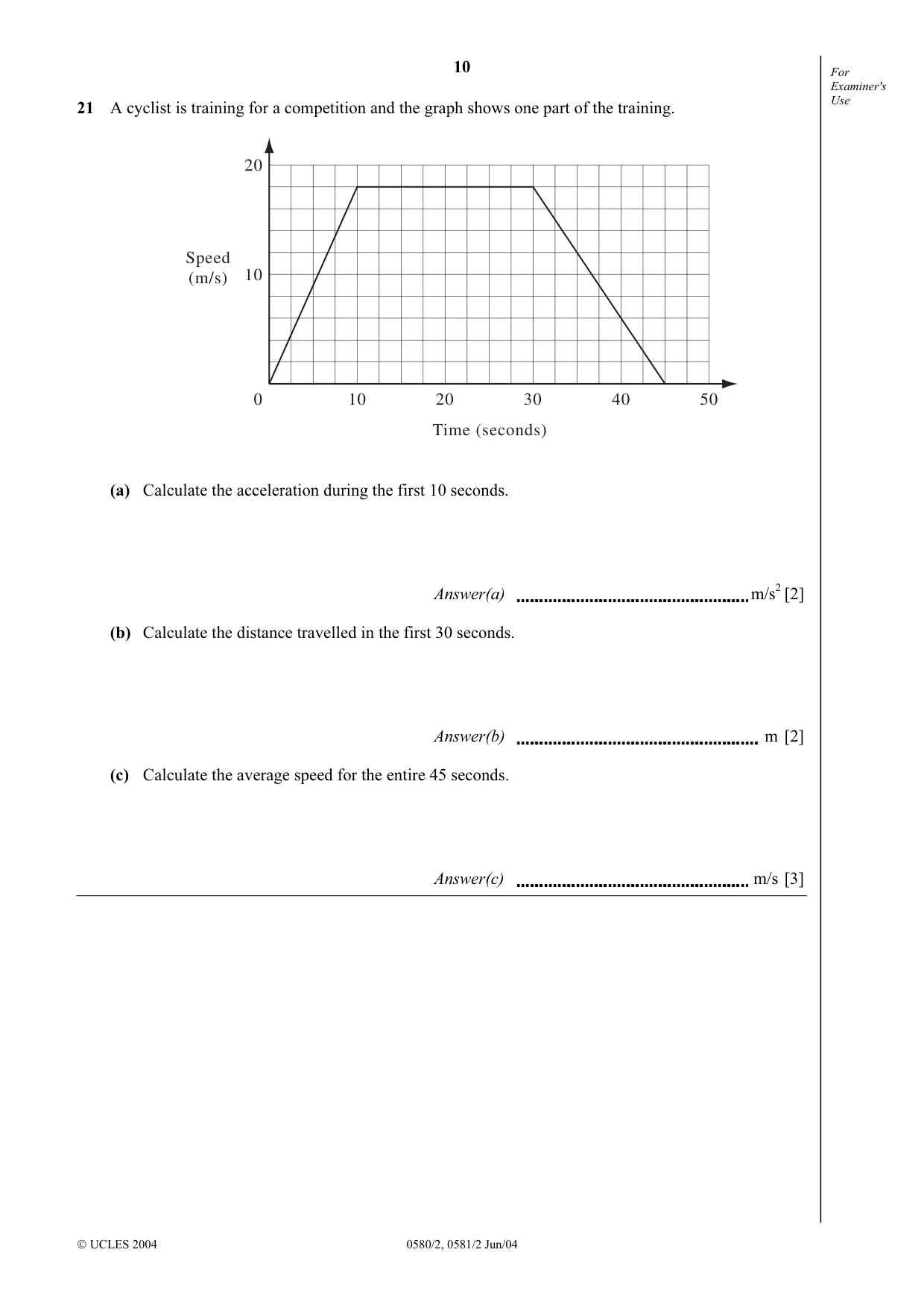 Cambridge IGCSE Mathematics 0580 2004 May/June Paper 2 · Variant 1 question paper, page 10 of 12