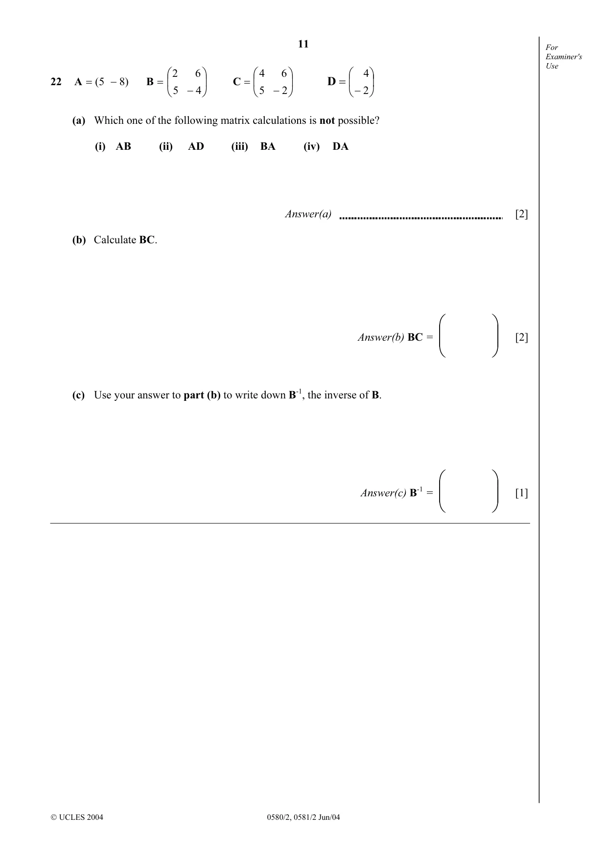 Cambridge IGCSE Mathematics 0580 2004 May/June Paper 2 · Variant 1 question paper, page 11 of 12