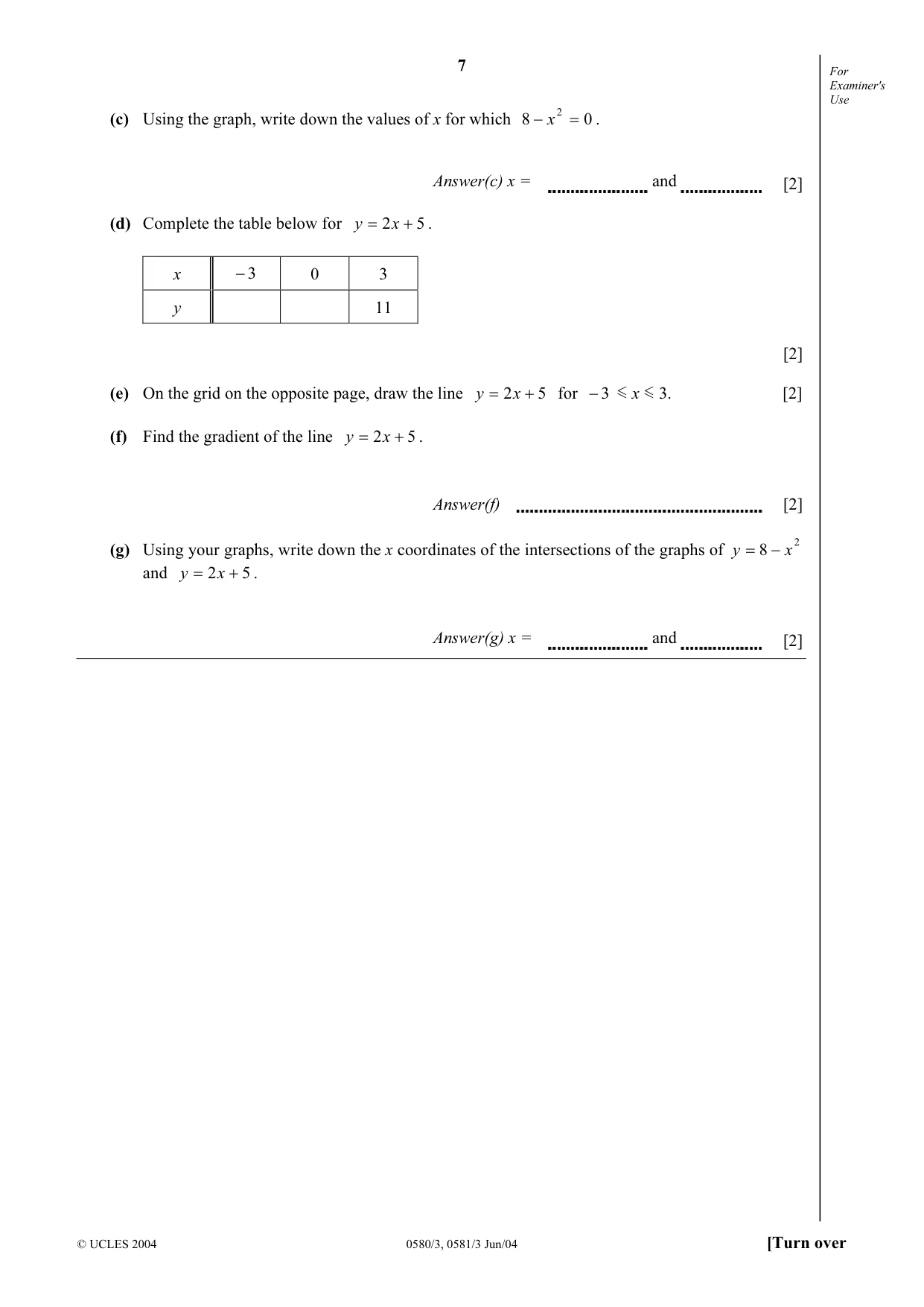 Cambridge IGCSE Mathematics 0580 2004 May/June Paper 3 · Variant 1 question paper, page 7 of 16