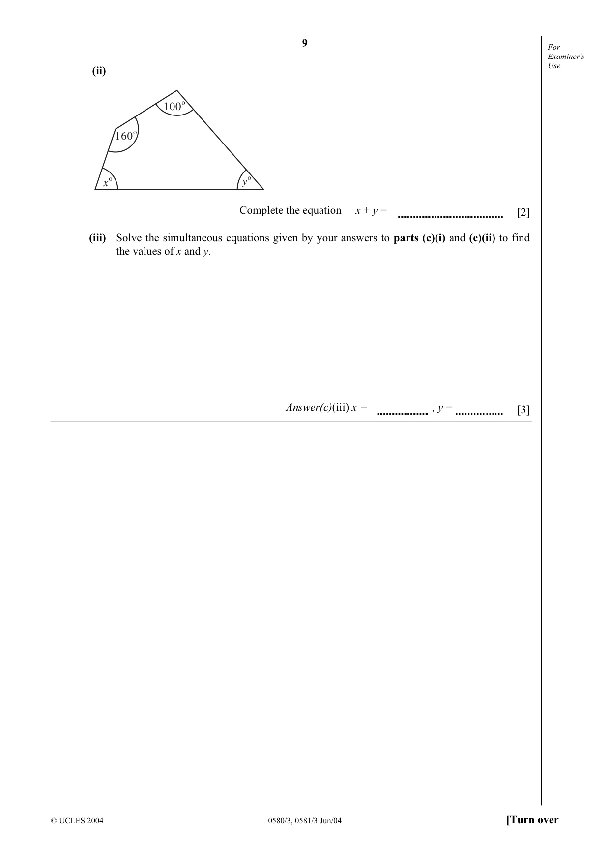 Cambridge IGCSE Mathematics 0580 2004 May/June Paper 3 · Variant 1 question paper, page 9 of 16