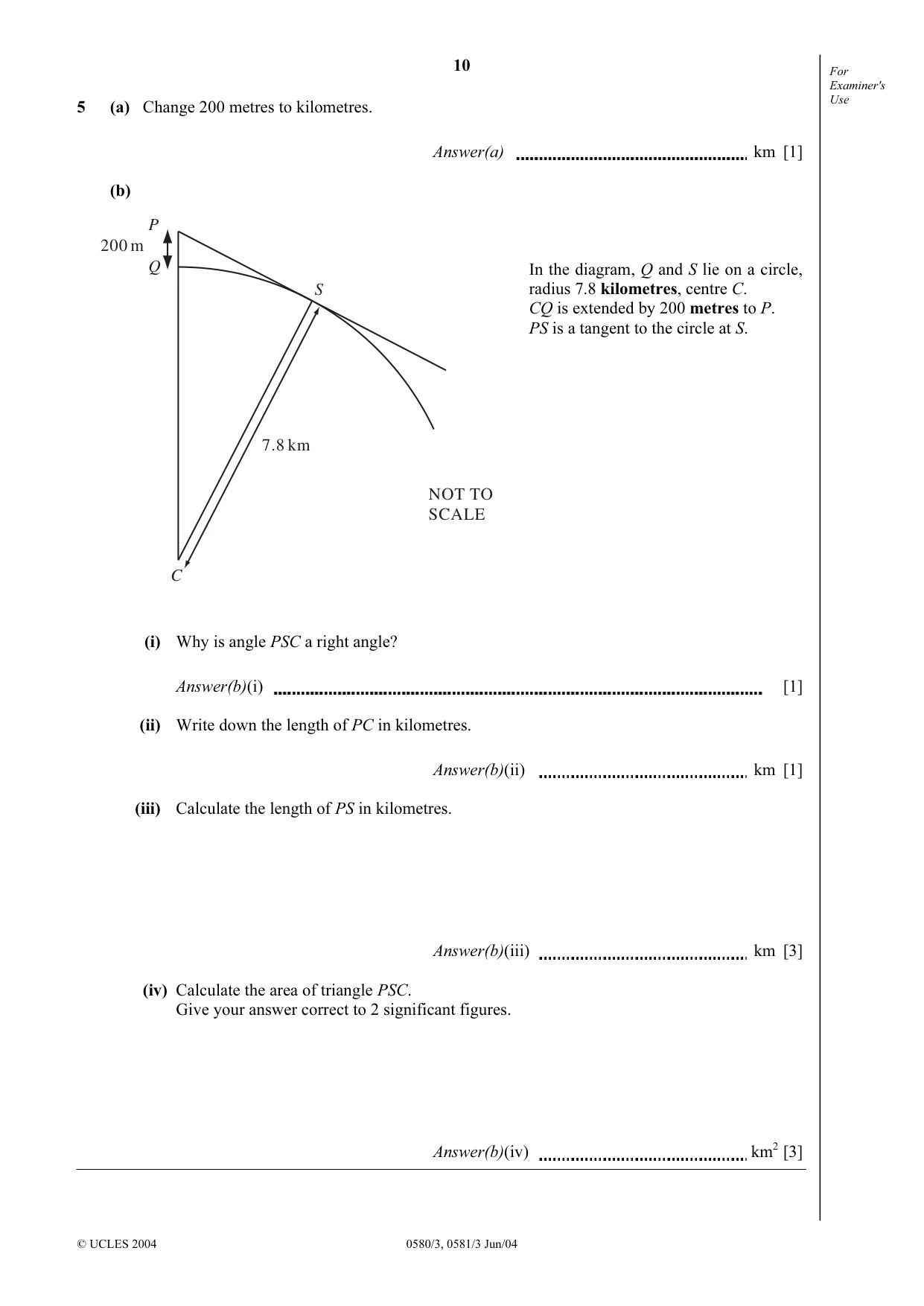 Cambridge IGCSE Mathematics 0580 2004 May/June Paper 3 · Variant 1 question paper, page 10 of 16